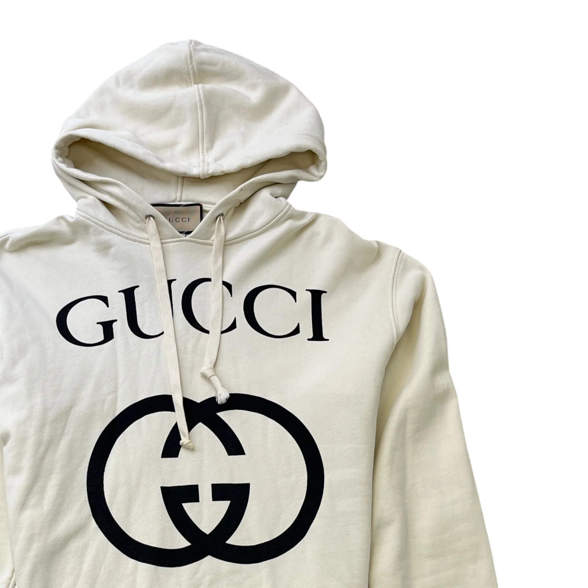 Men's Logo Print Hoodie Beige Size S - Image 3