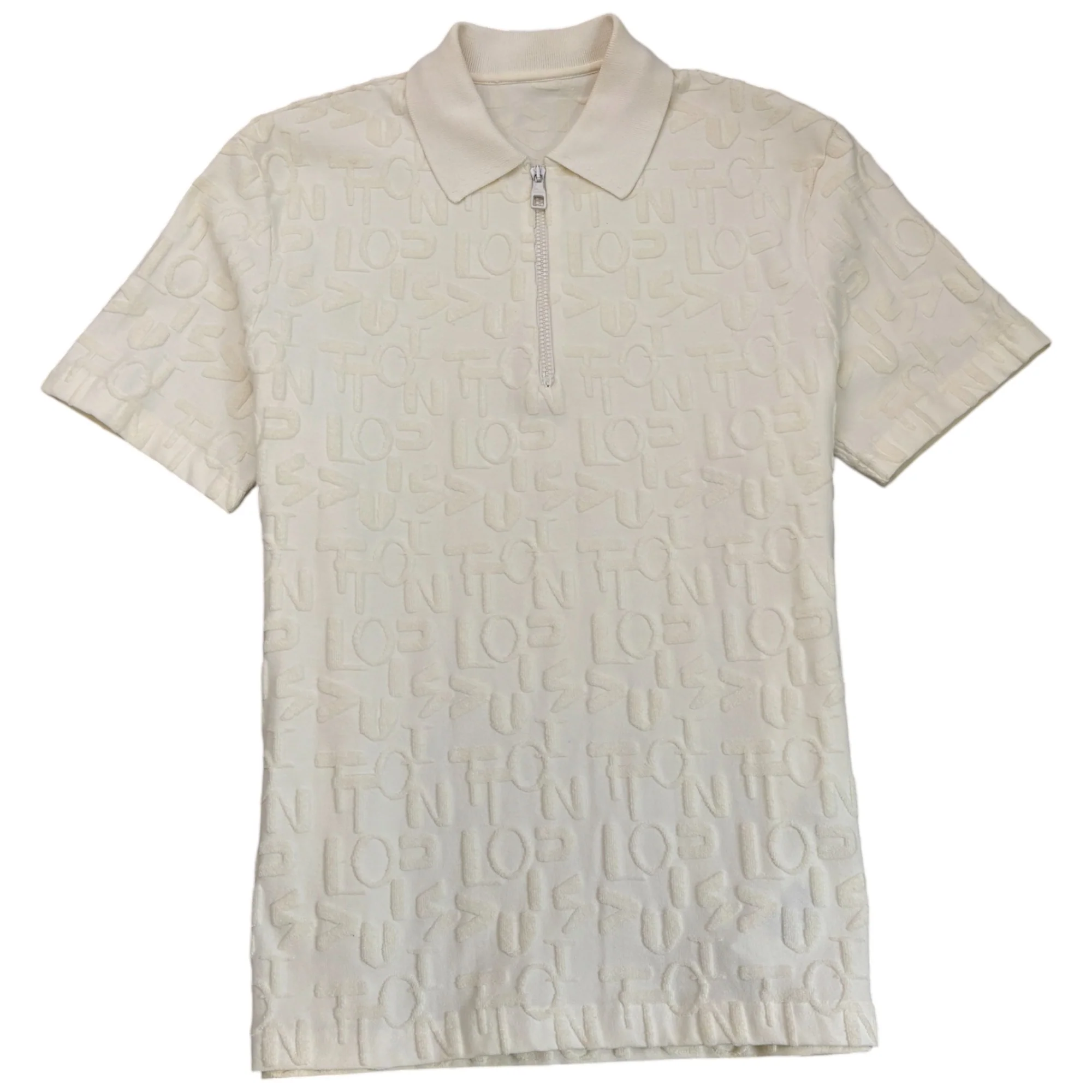 Men's Logo Print Towelling Polo Shirt White Size M