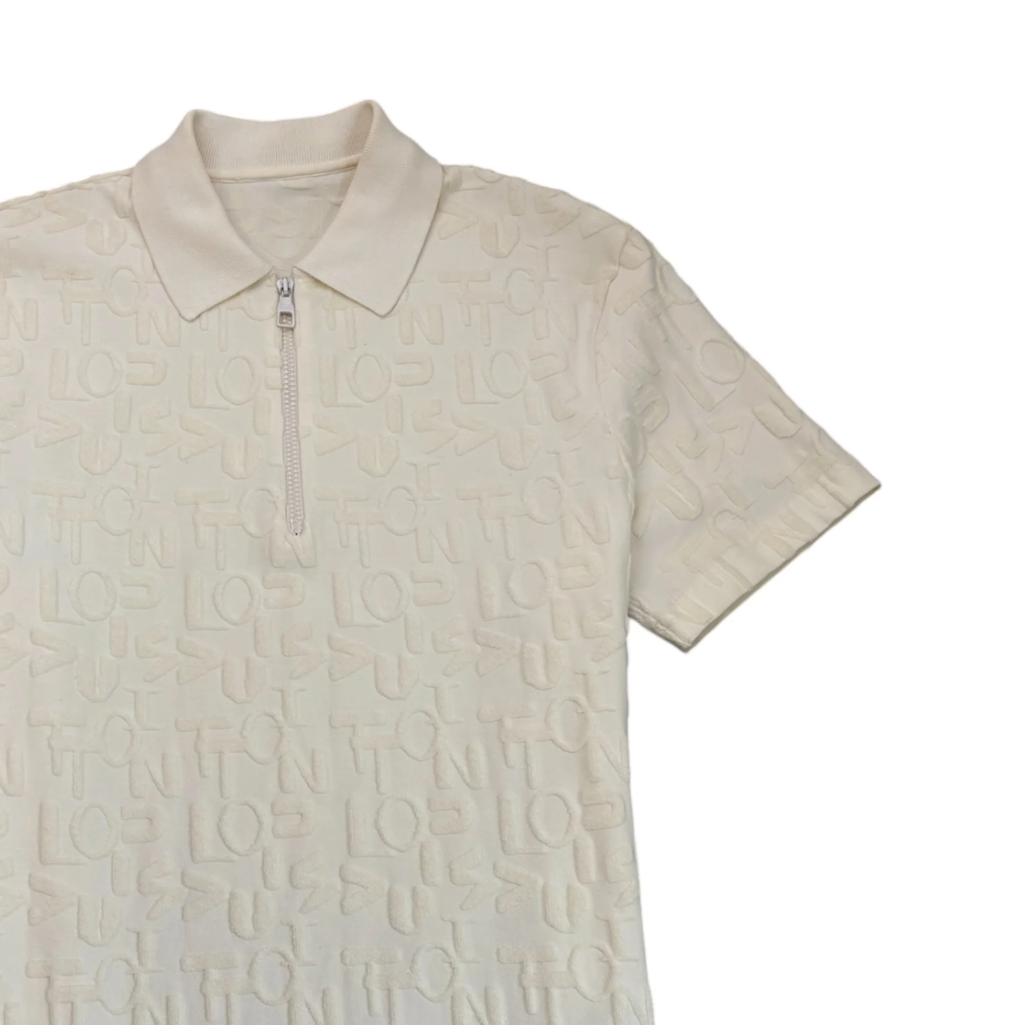 Men's Logo Print Towelling Polo Shirt White Size M - Image 3
