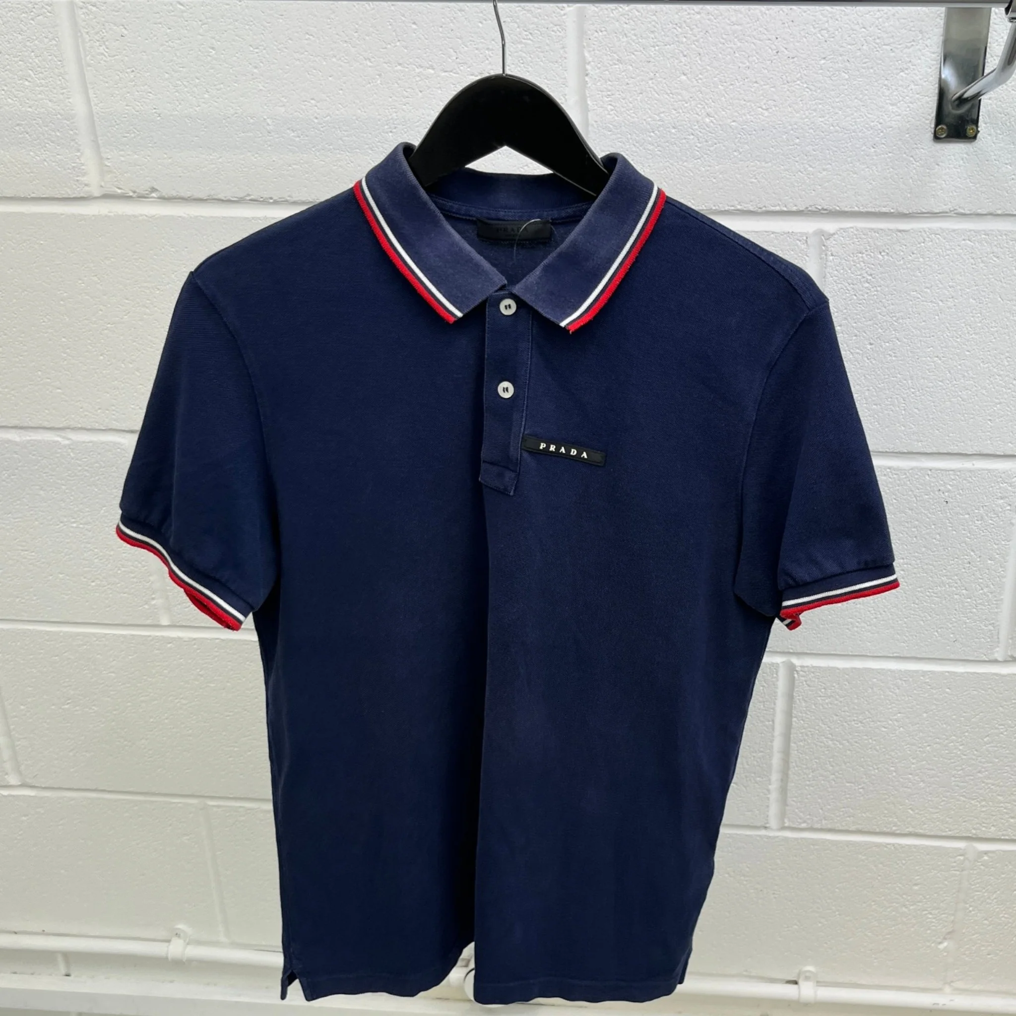 Men's Logo Tab Polo Shirt Navy Size L - Image 8