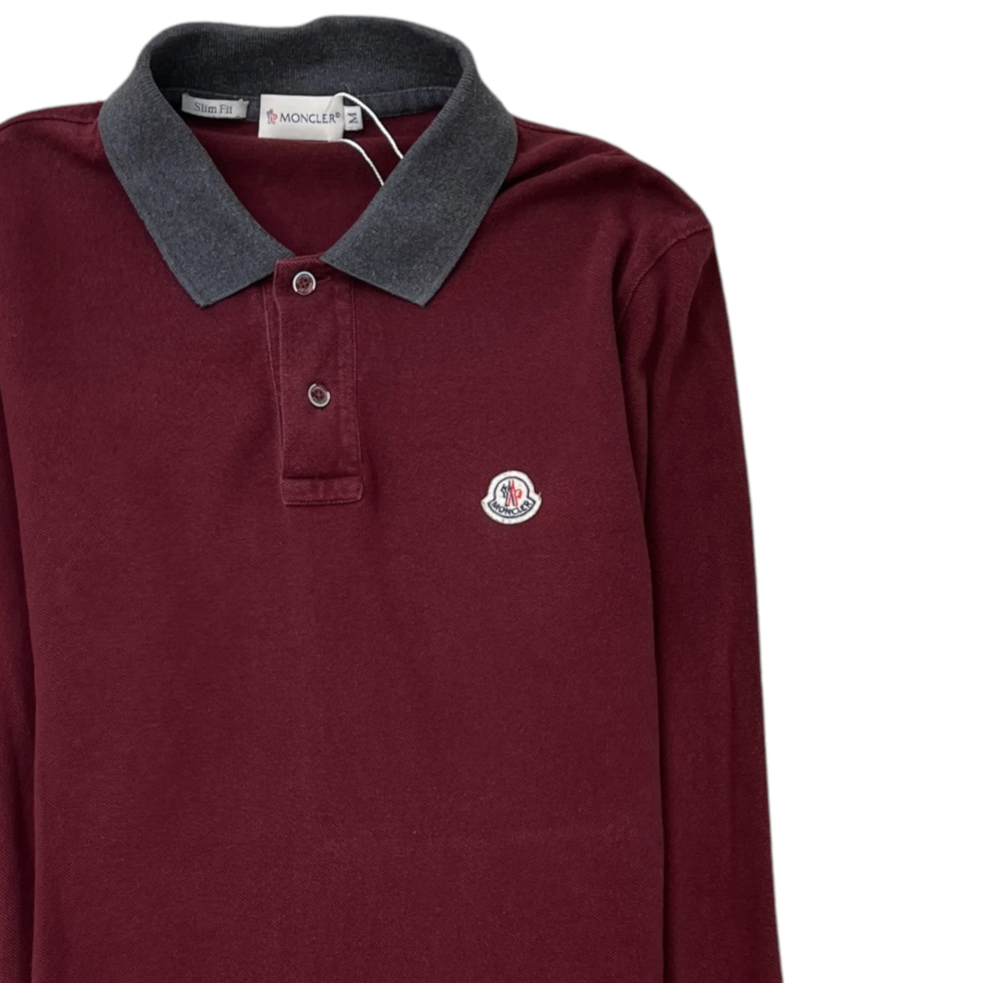 Men's Maglia Manica Lunga Polo Shirt Burgundy Size M - Image 3
