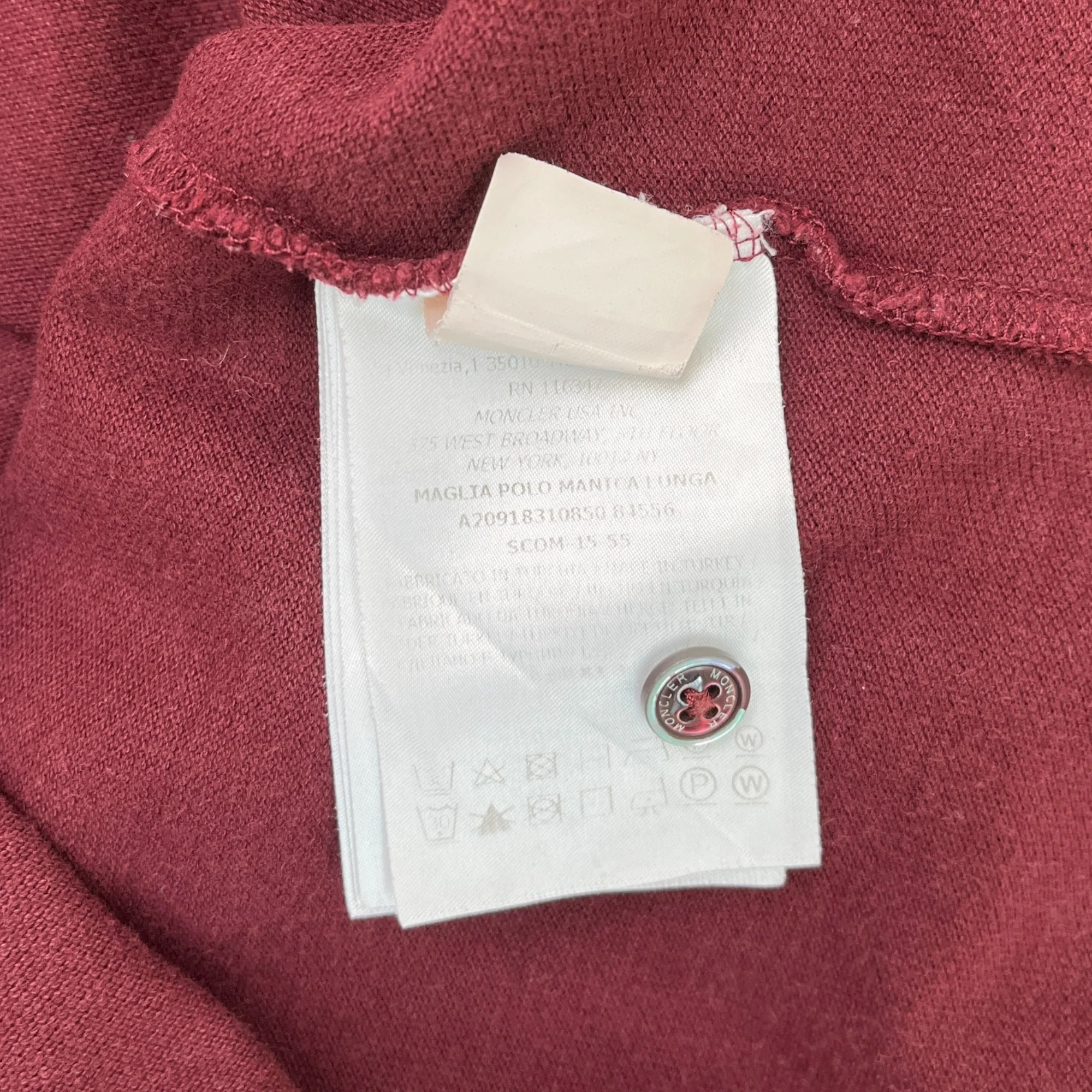 Men's Maglia Manica Lunga Polo Shirt Burgundy Size M - Image 6