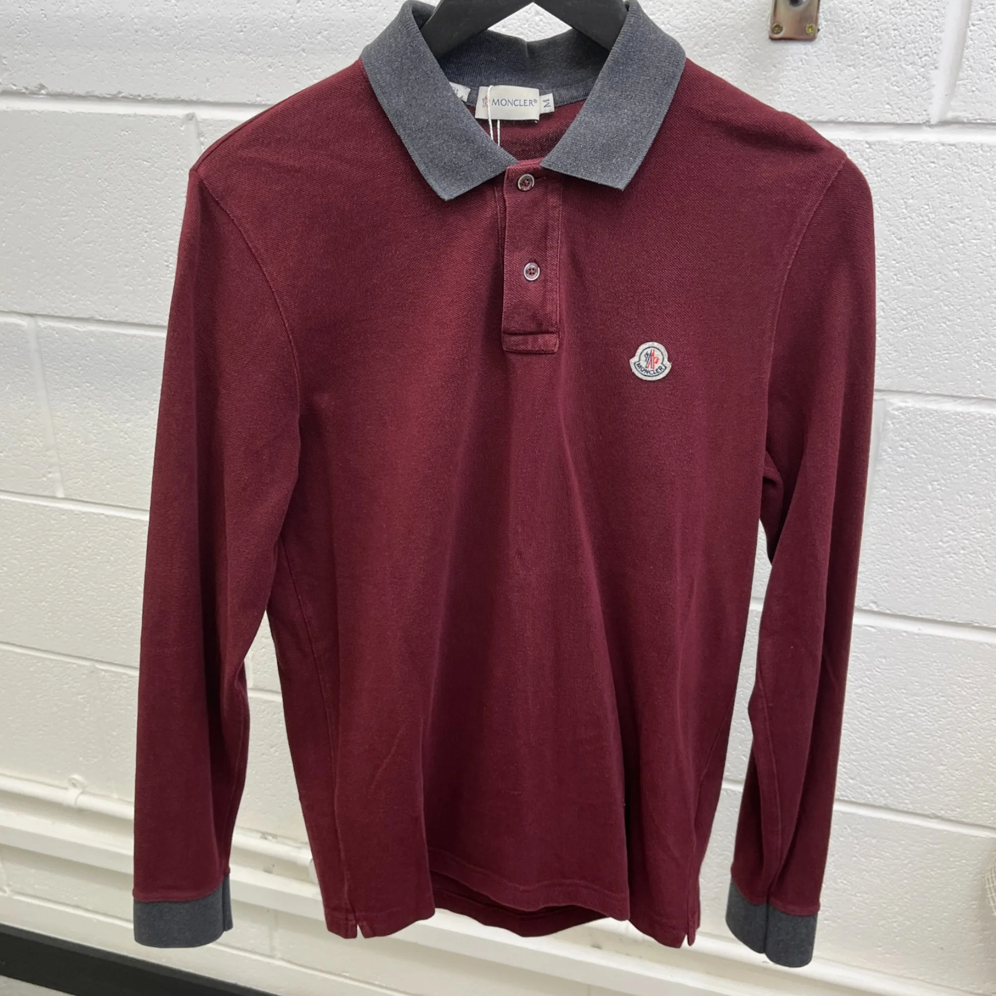 Men's Maglia Manica Lunga Polo Shirt Burgundy Size M - Image 7