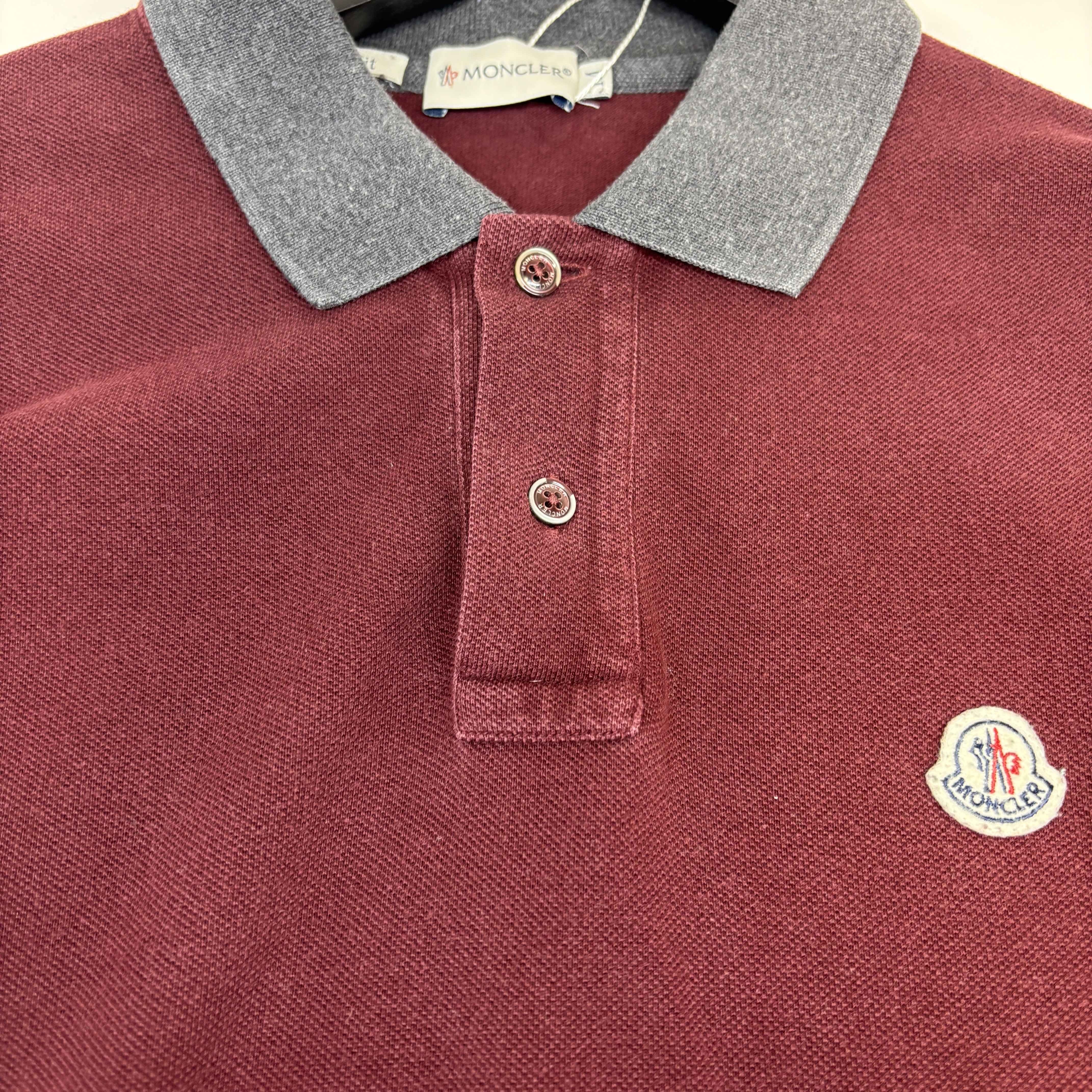 Men's Maglia Manica Lunga Polo Shirt Burgundy Size M - Image 8