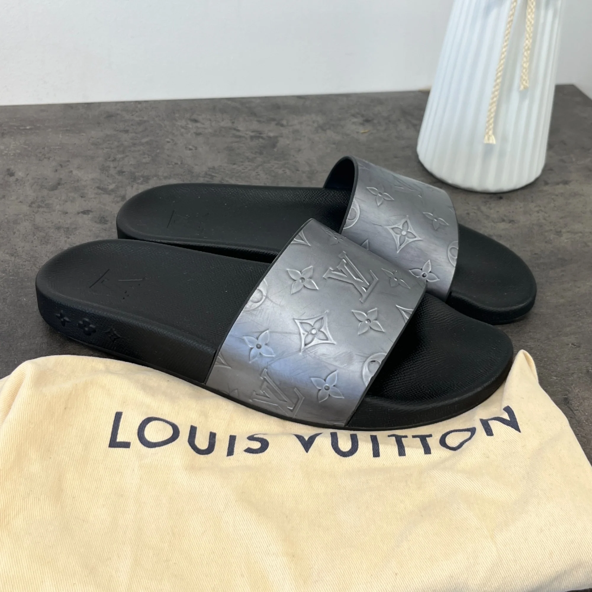 Men's Monogram Waterfront Nules Slides Silver Size EU 41 / UK 7 - Image 12
