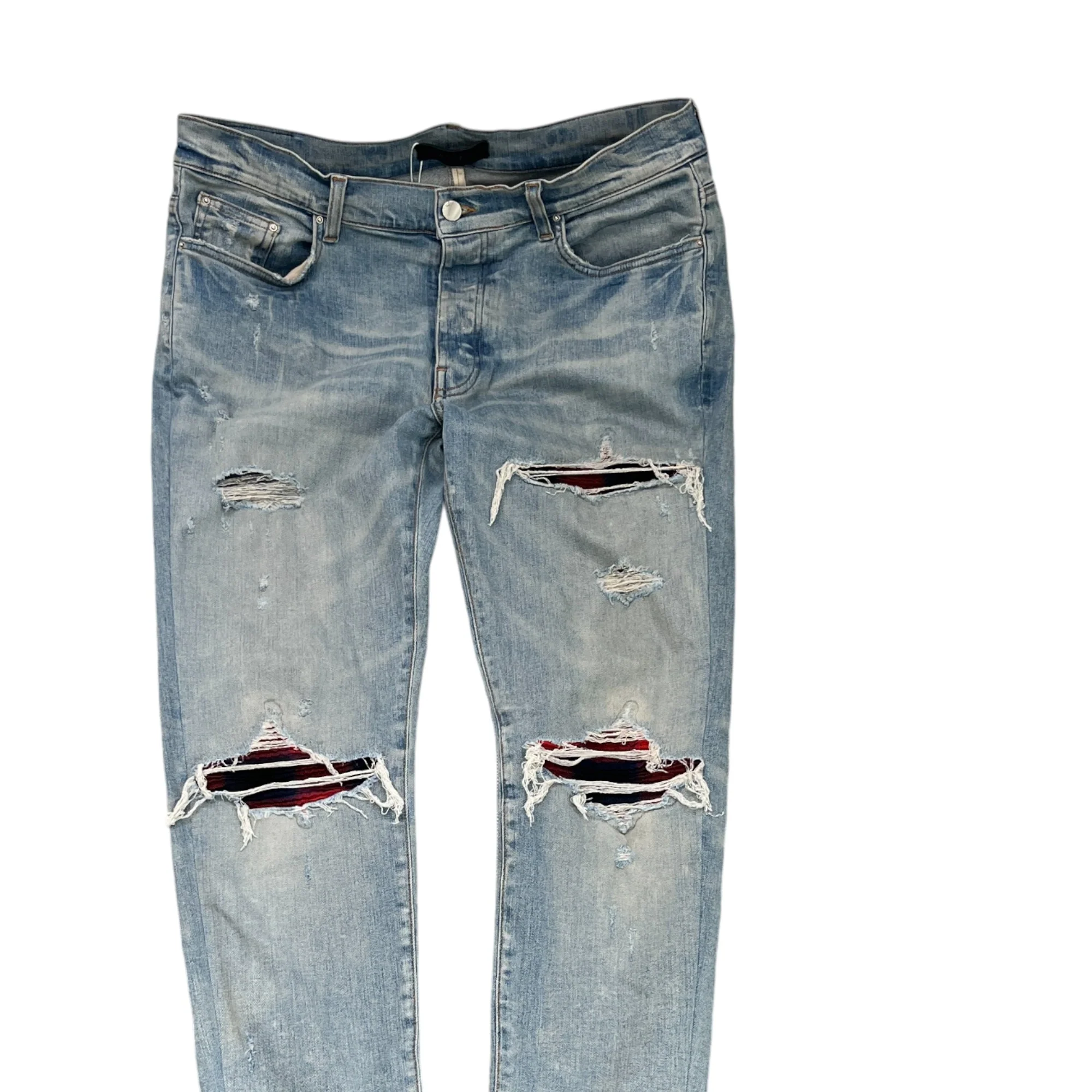 Men's Mx1 Distressed Flannel Jeans Blue Size Waist 36" - Image 3
