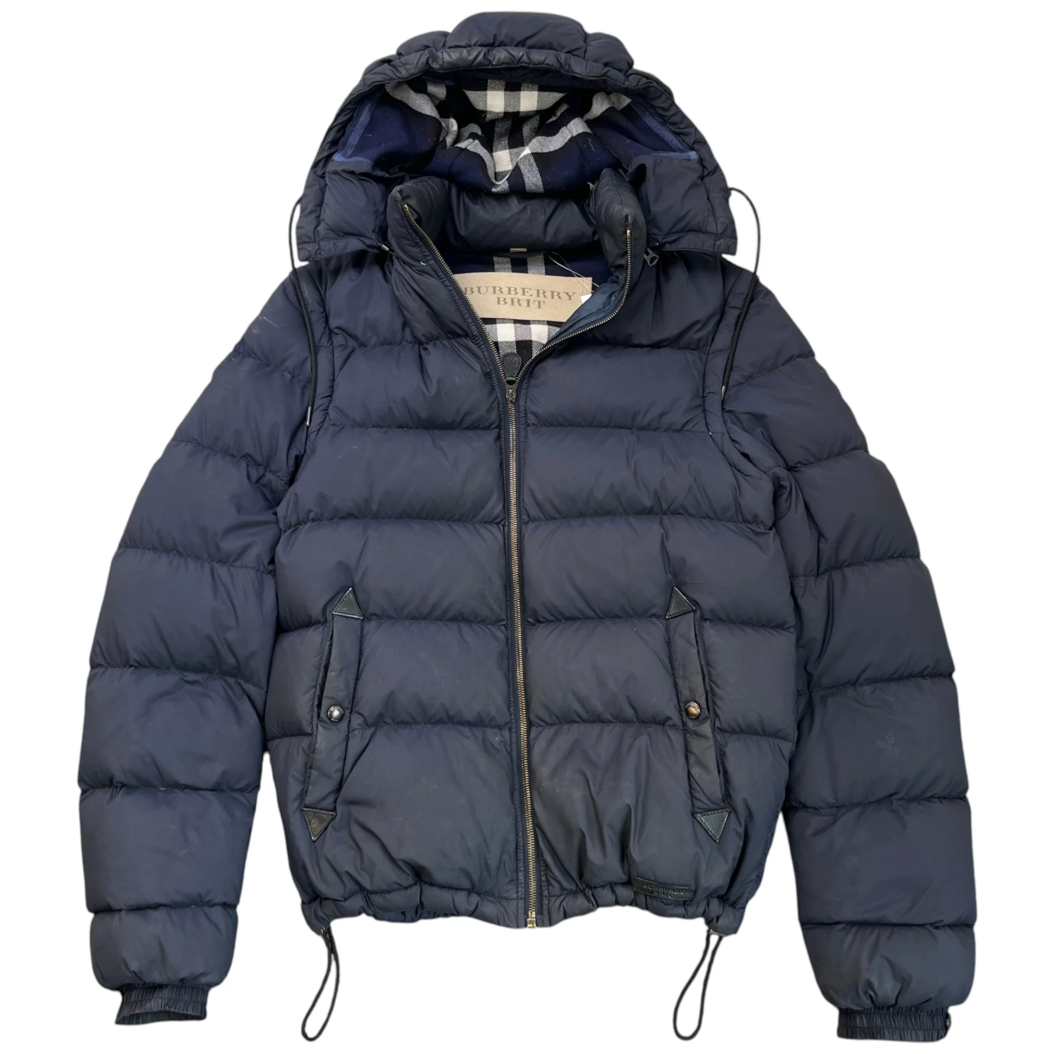 Men's Nova Check Lined Detachable Sleeve Down Jacket Navy Size XS