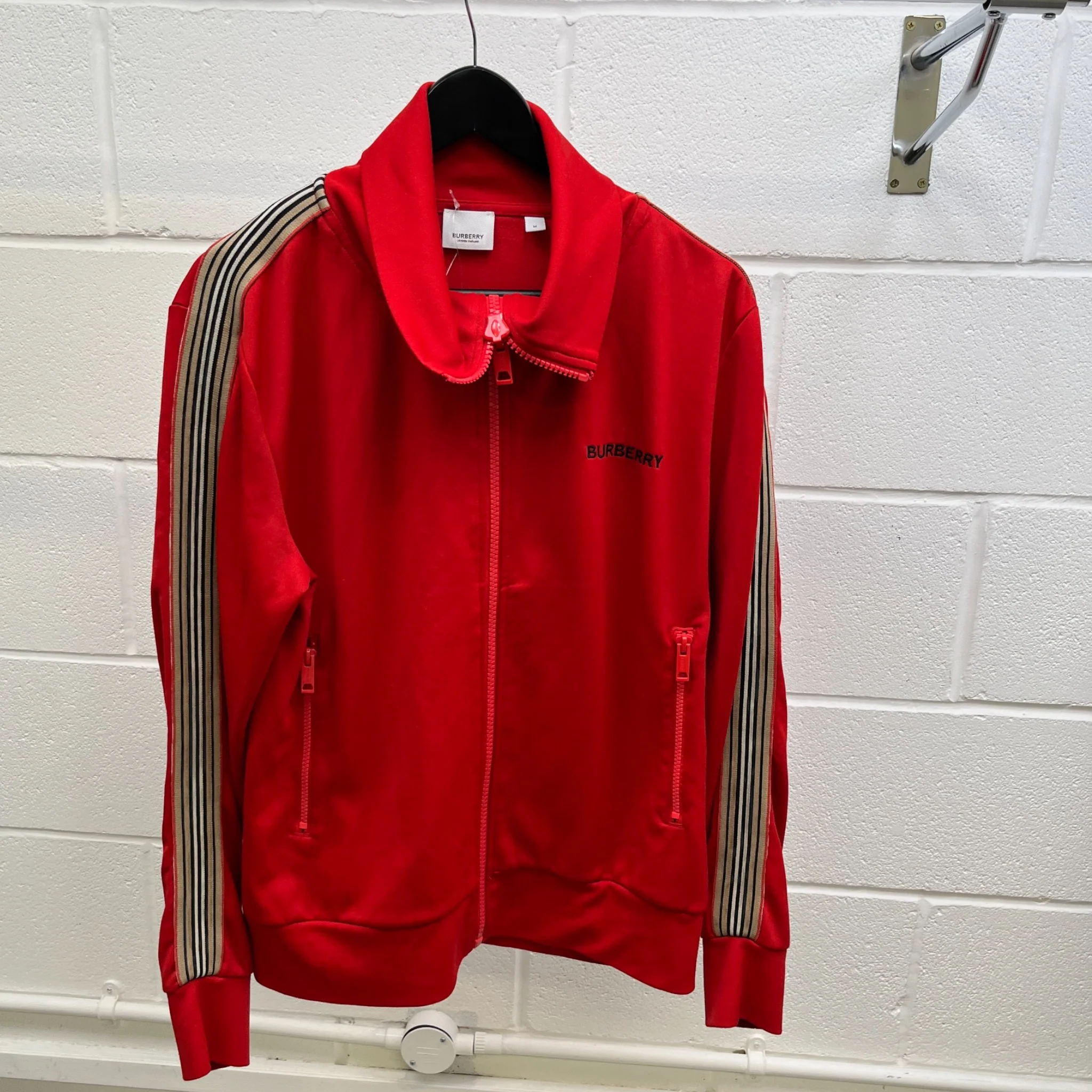 Men's Nova Check Stripe Track Jacket Red Size M - Image 8