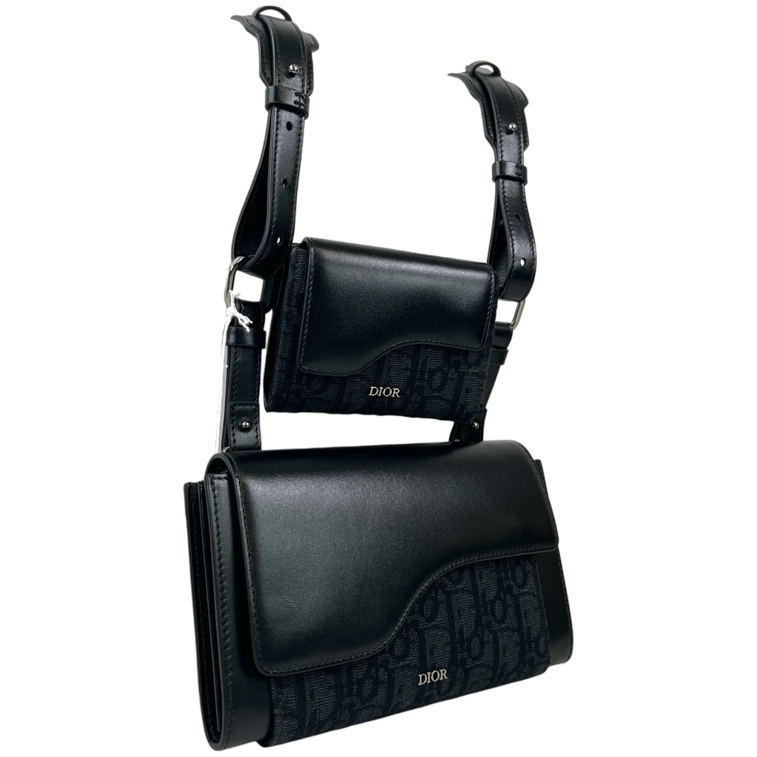 Men's Oblique Saddle Double Messenger Bag Black (Copy) - Image 3