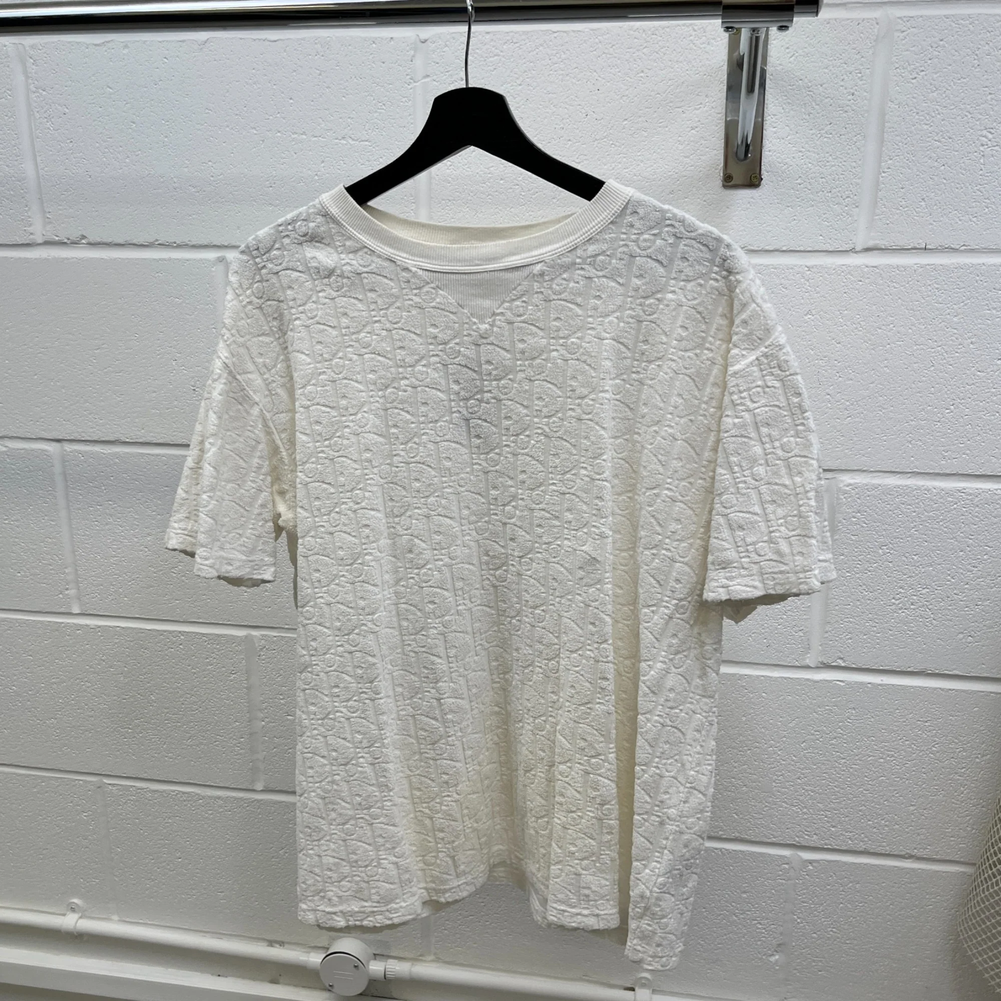 Men's Oblique Terry Towelling T-Shirt White Size M - Image 9