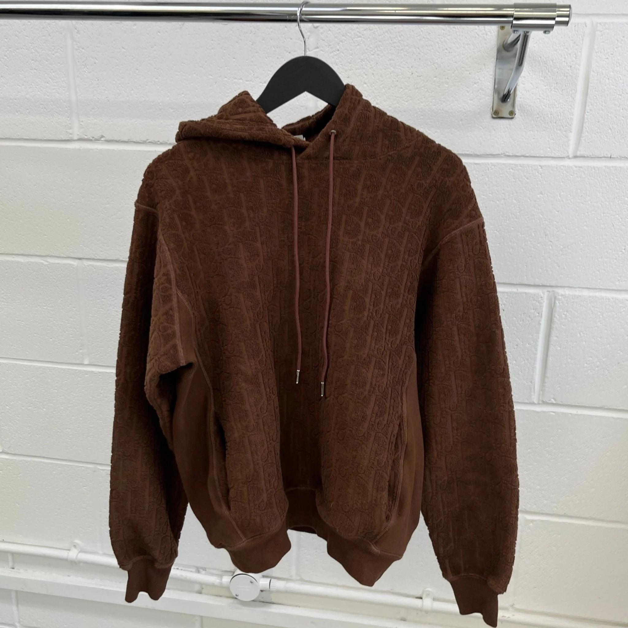 Men's Oblique Towelling Hoodie Brown Size XS - Image 9