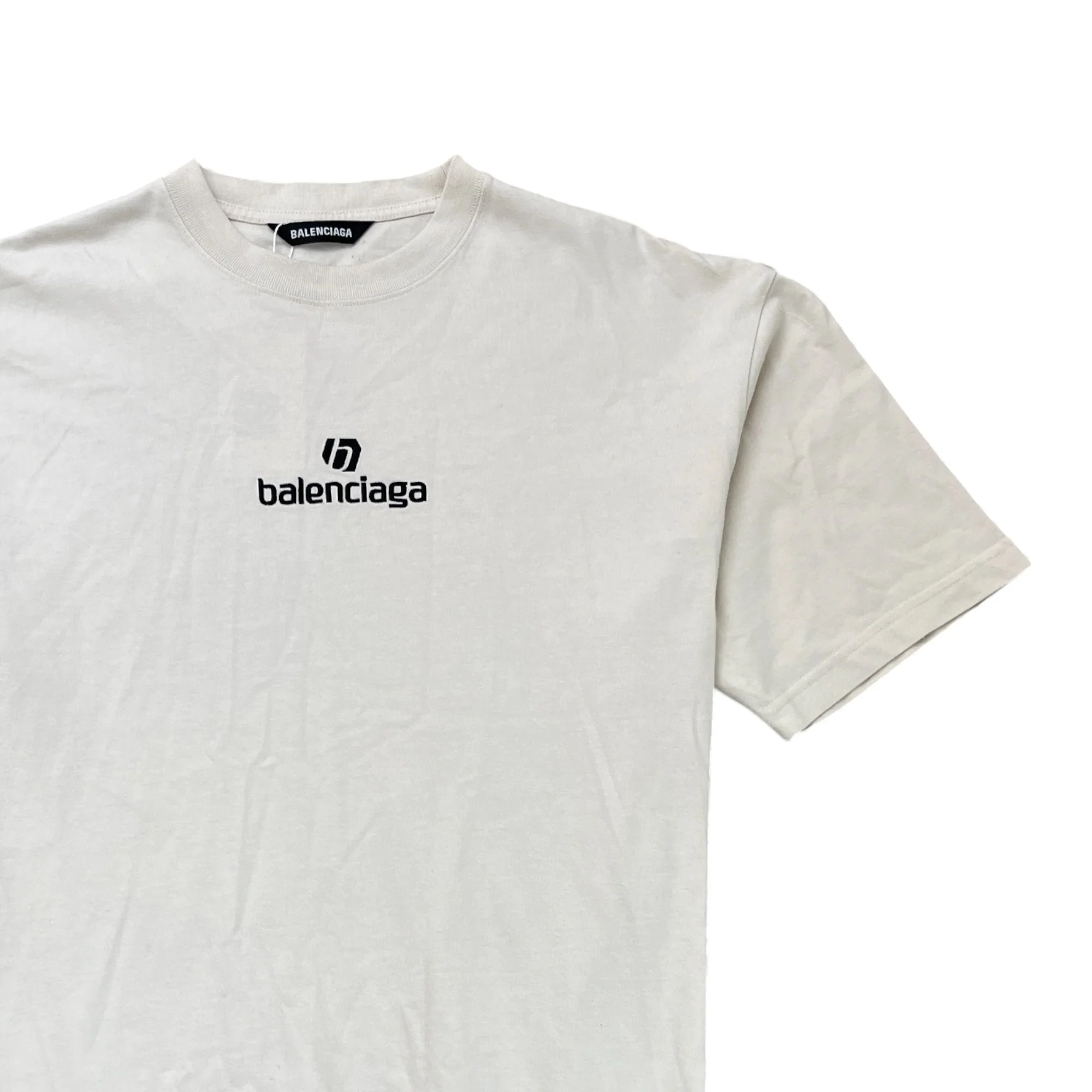 Men's Oversized Embroidered Logo T-Shirt Cream Size XS - Image 3