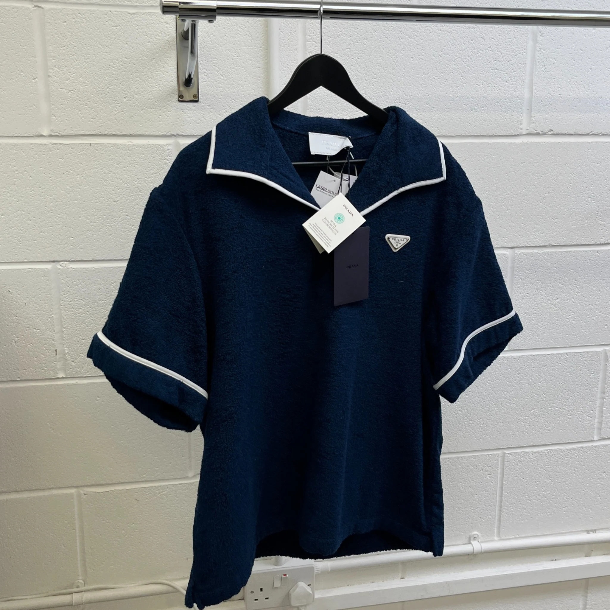 Men's Plaque Logo Bowling Terry Shirt Navy Size XL - Image 11