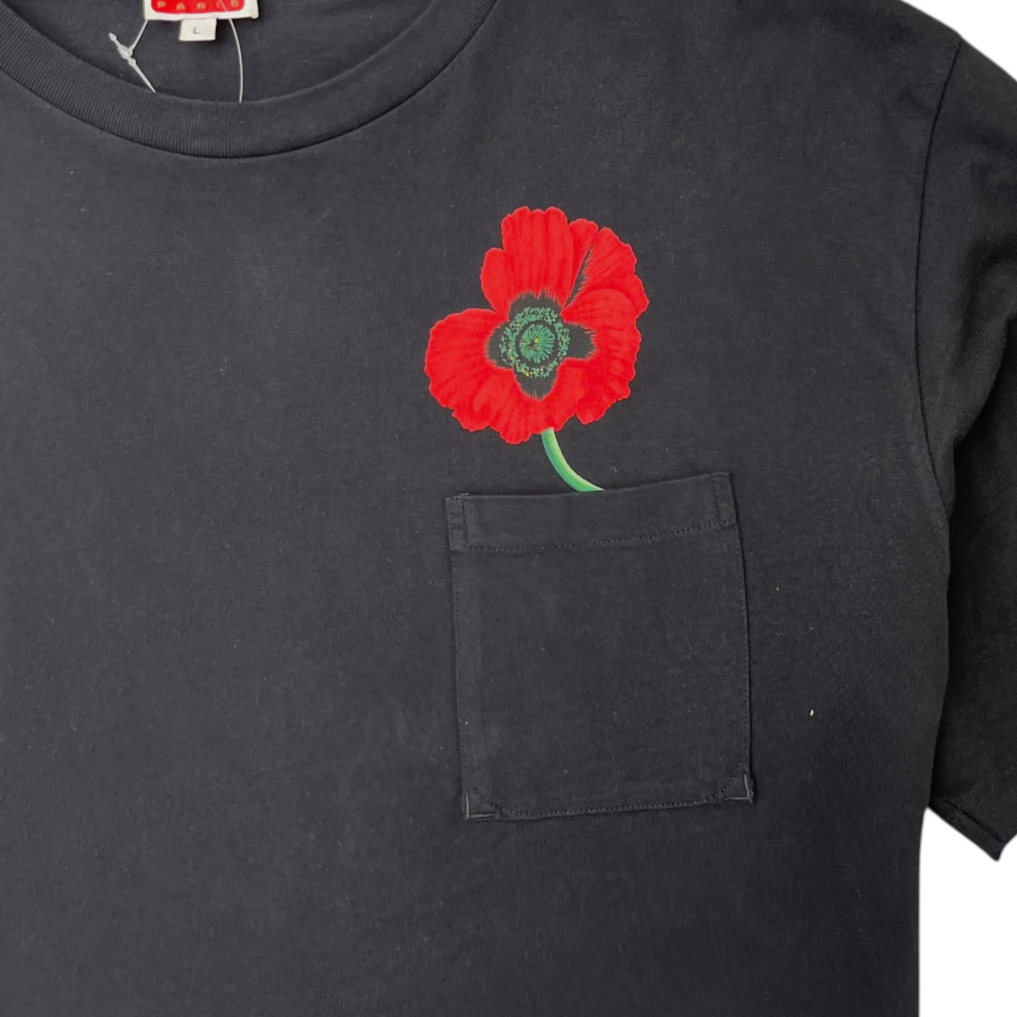 Men's Poppy Print T-Shirt Black Size L - Image 5