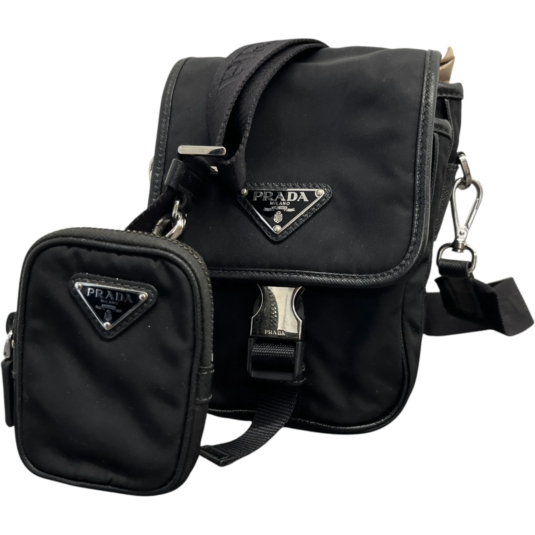 Men's Re-Nylon Plaque Logo Messenger Bag Black - Image 4