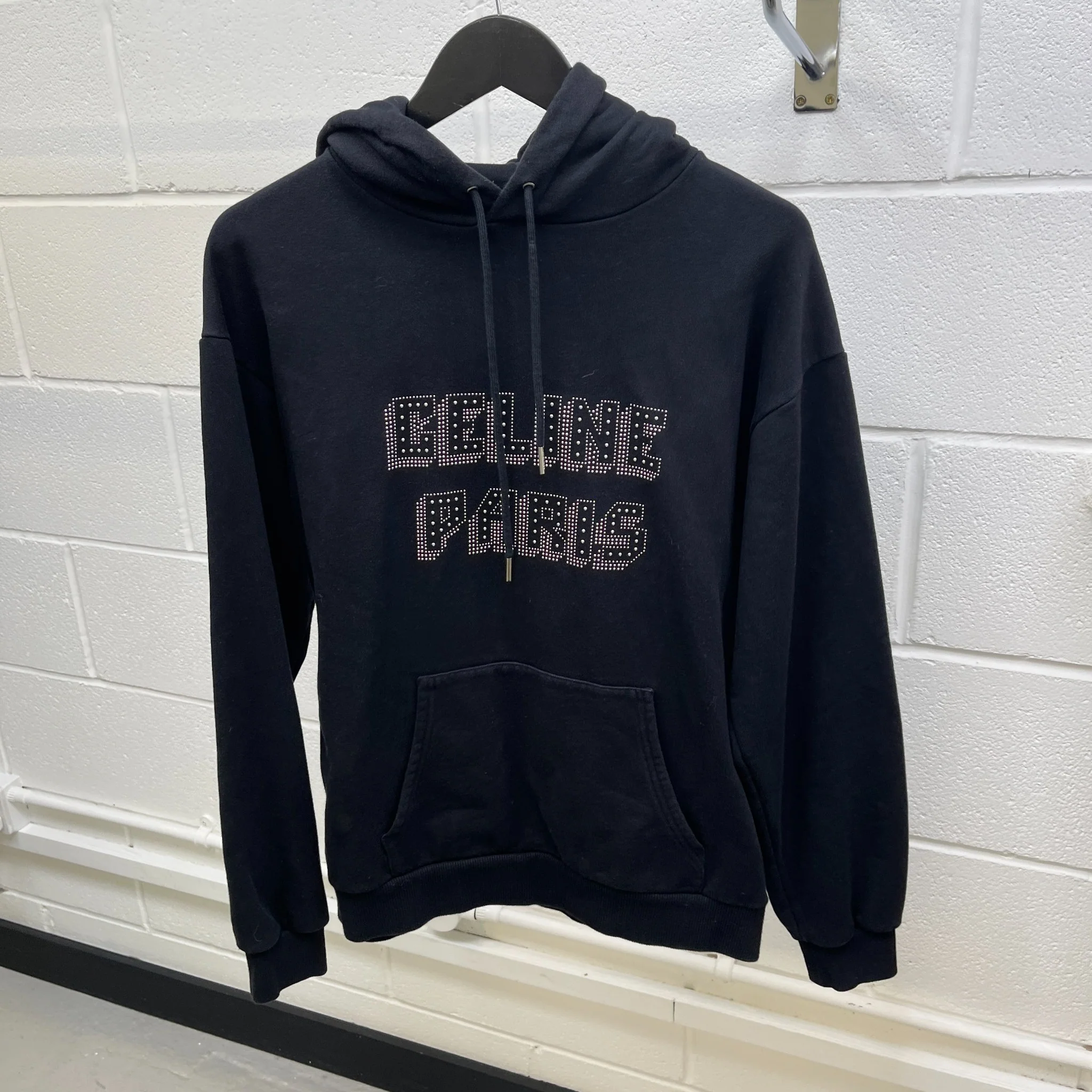 Men's Rhinestone Logo Hoodie Black Size S - Image 7