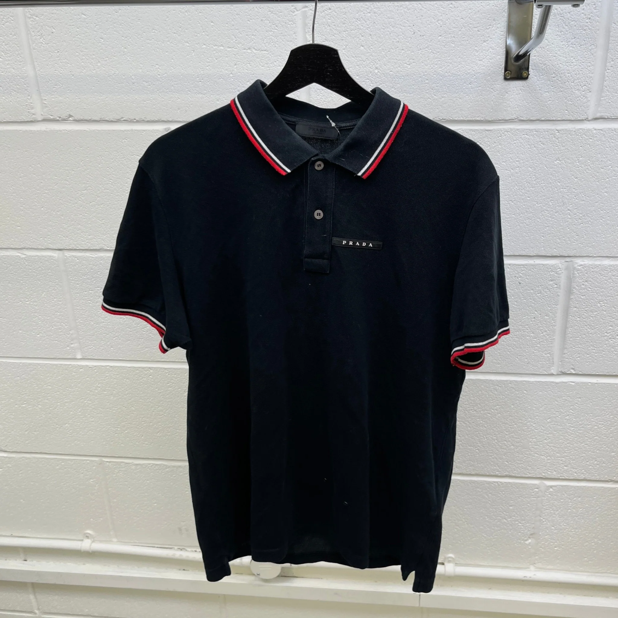 Men's Rubber Logo Polo Shirt Black Size L - Image 8