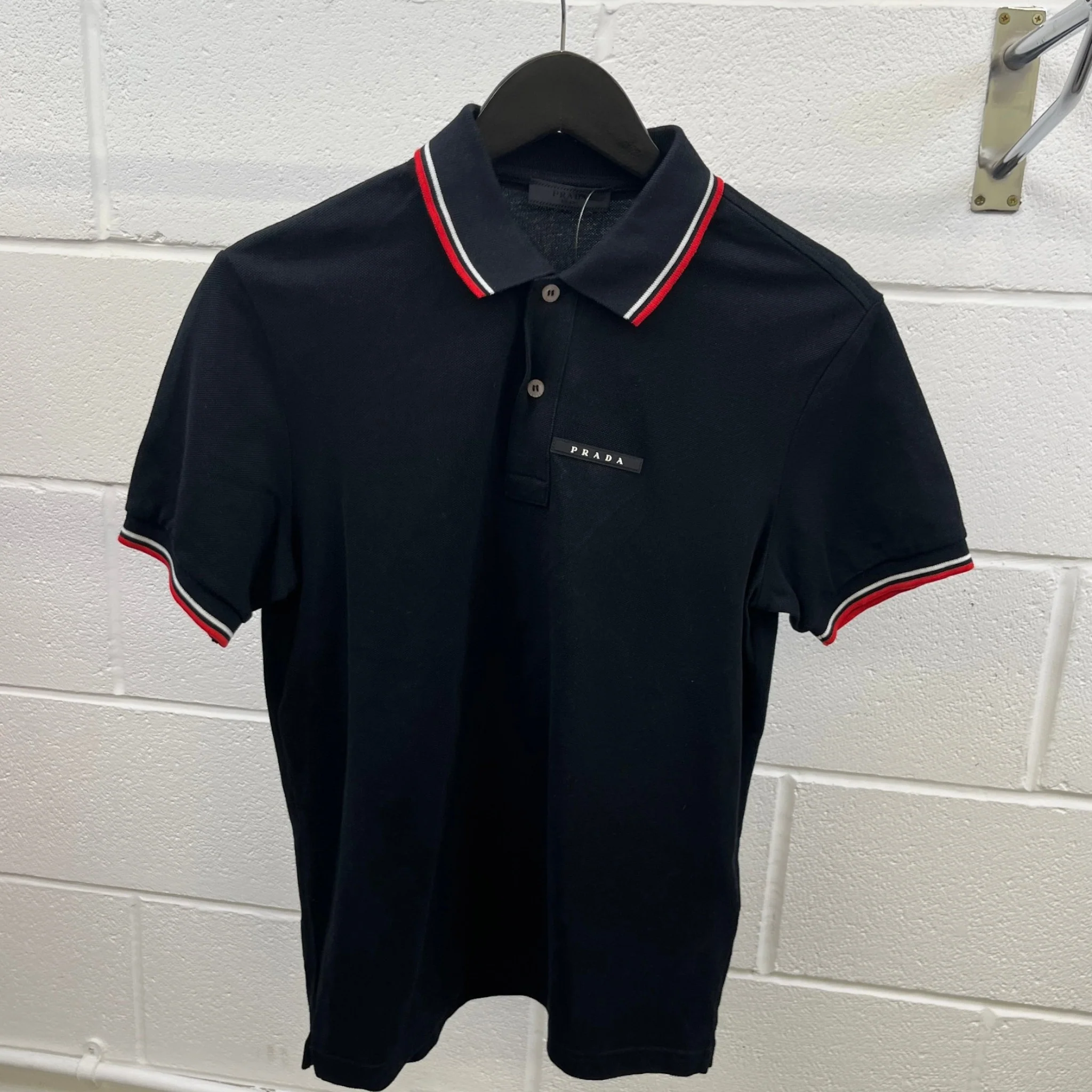 Men's Rubber Logo Polo Shirt Black Size S - Image 8