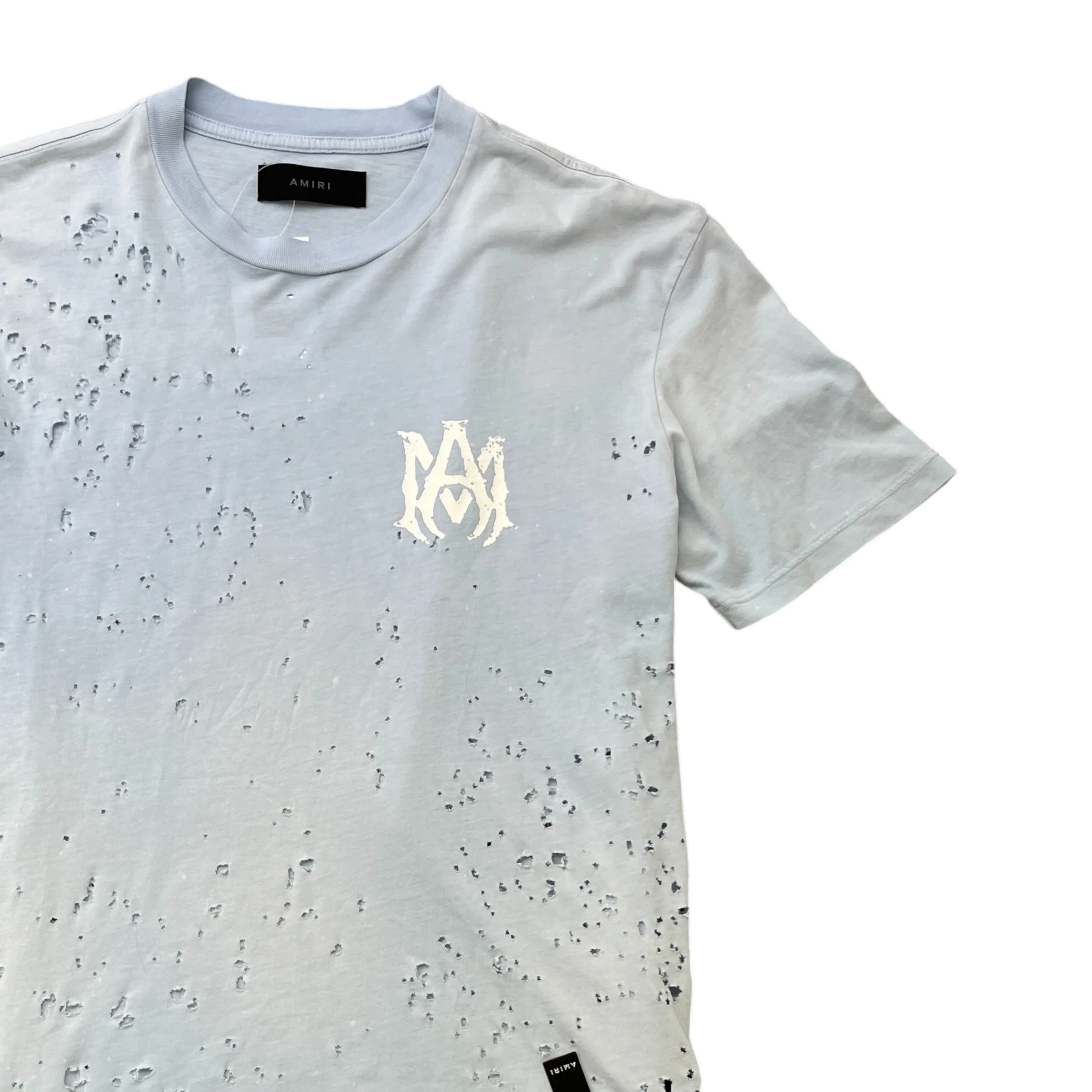 Men's Shotgun Distressed Short Sleeve Shirt Blue Size S - Image 3