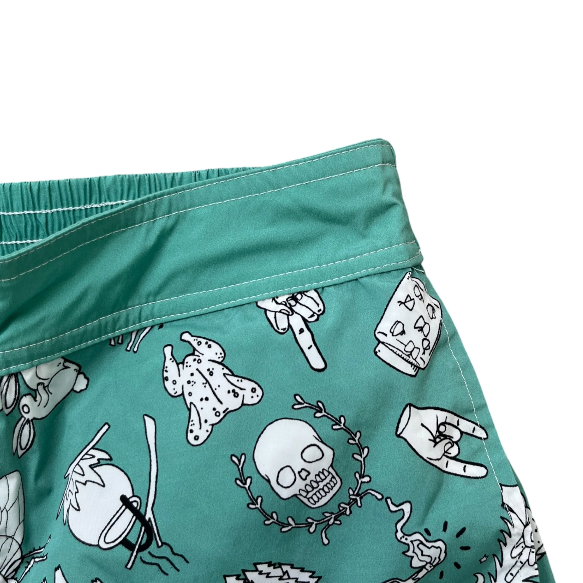 Men's Skull Graphic Print Swim Shorts Green Size W32 / IT 48 - Image 5