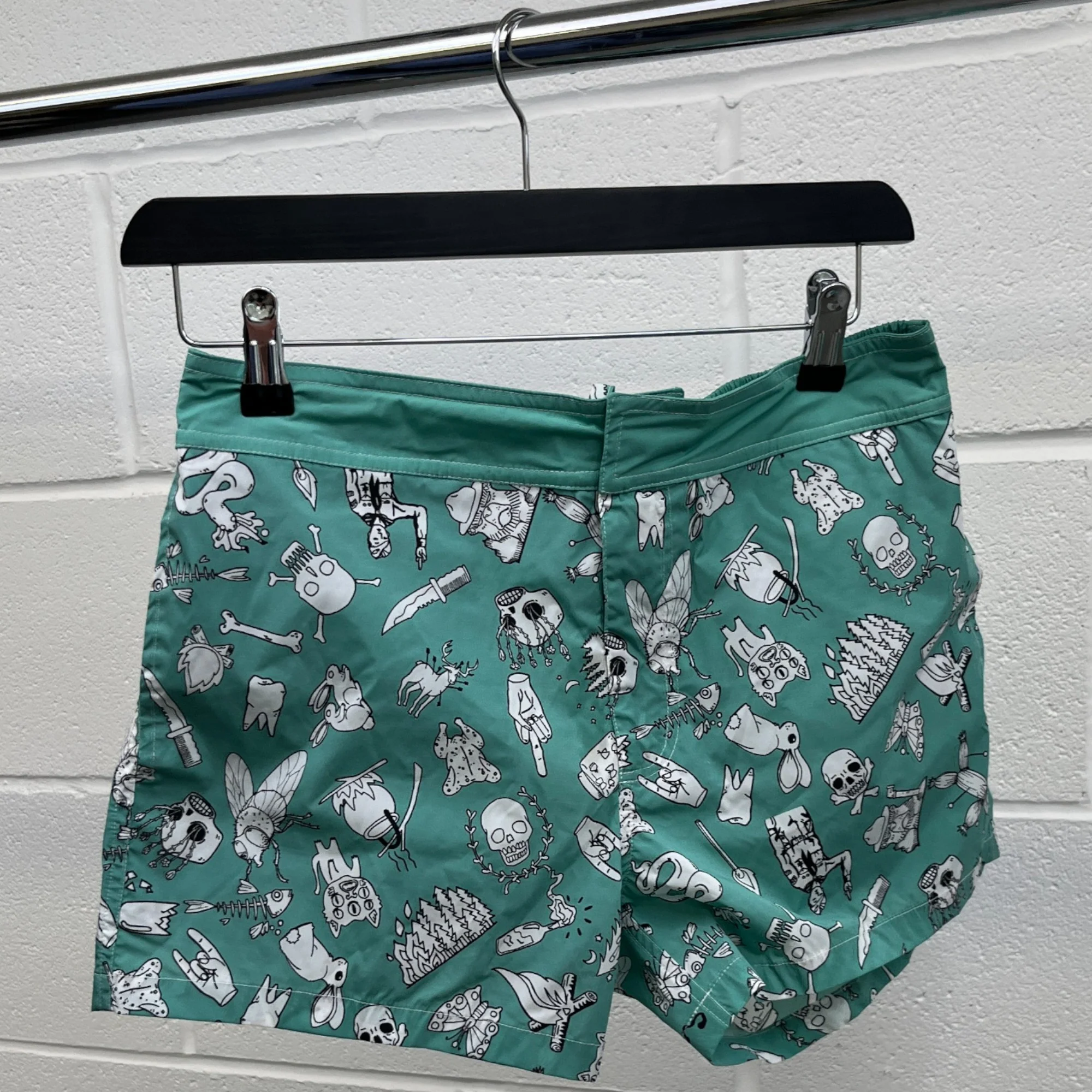 Men's Skull Graphic Print Swim Shorts Green Size W32 / IT 48 - Image 8