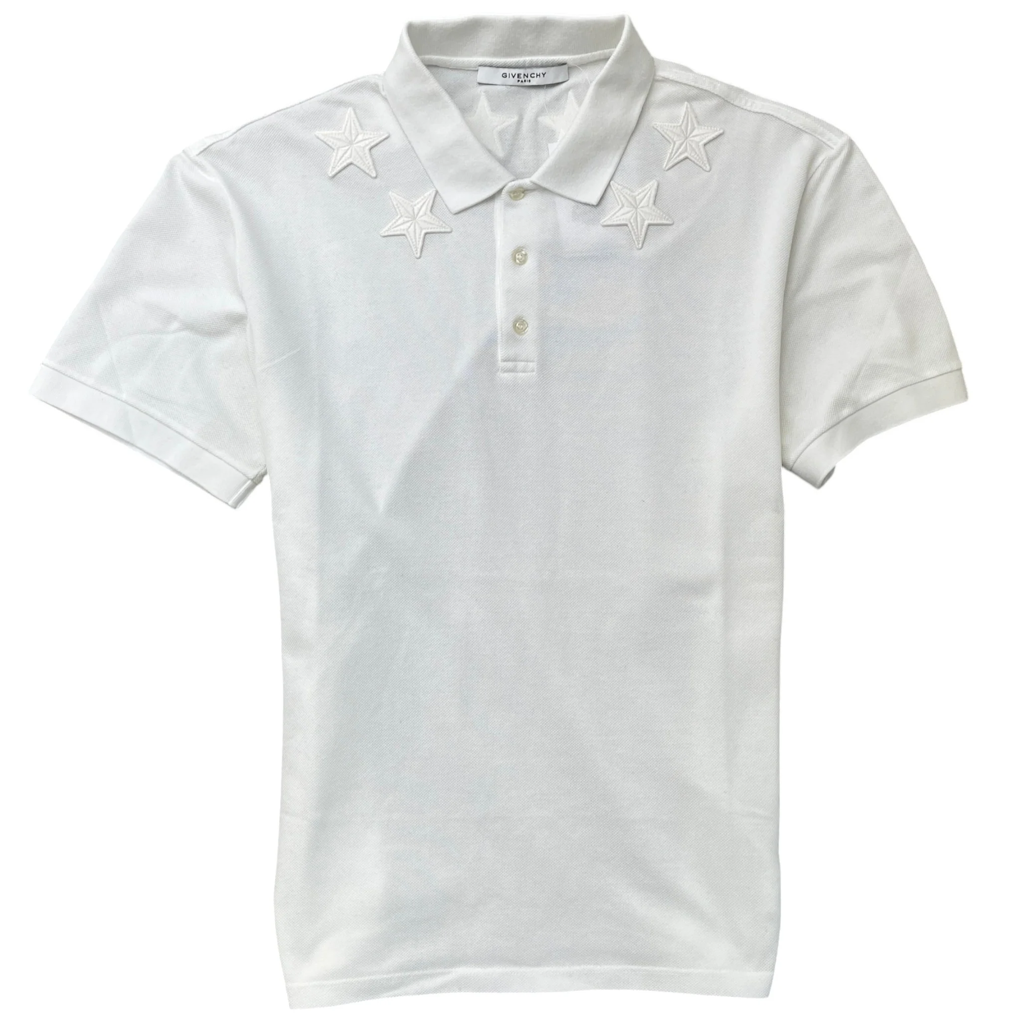 Men's Stars Embroidered Polo Shirt White Size XXL