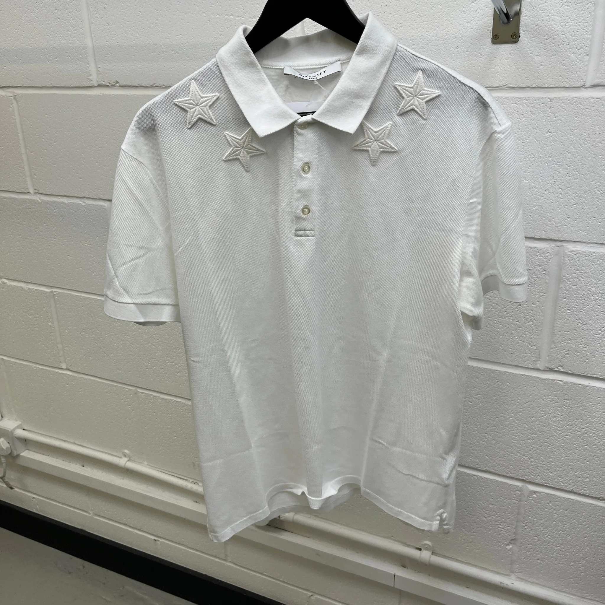 Men's Stars Embroidered Polo Shirt White Size XXL - Image 7