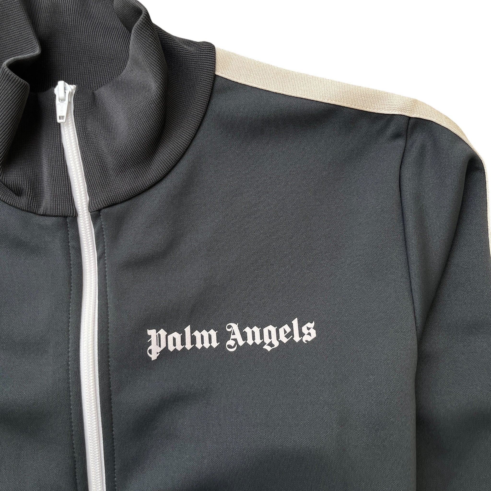 Men's Stripe Logo Print Track Jacket Charcoal Size L - Image 5
