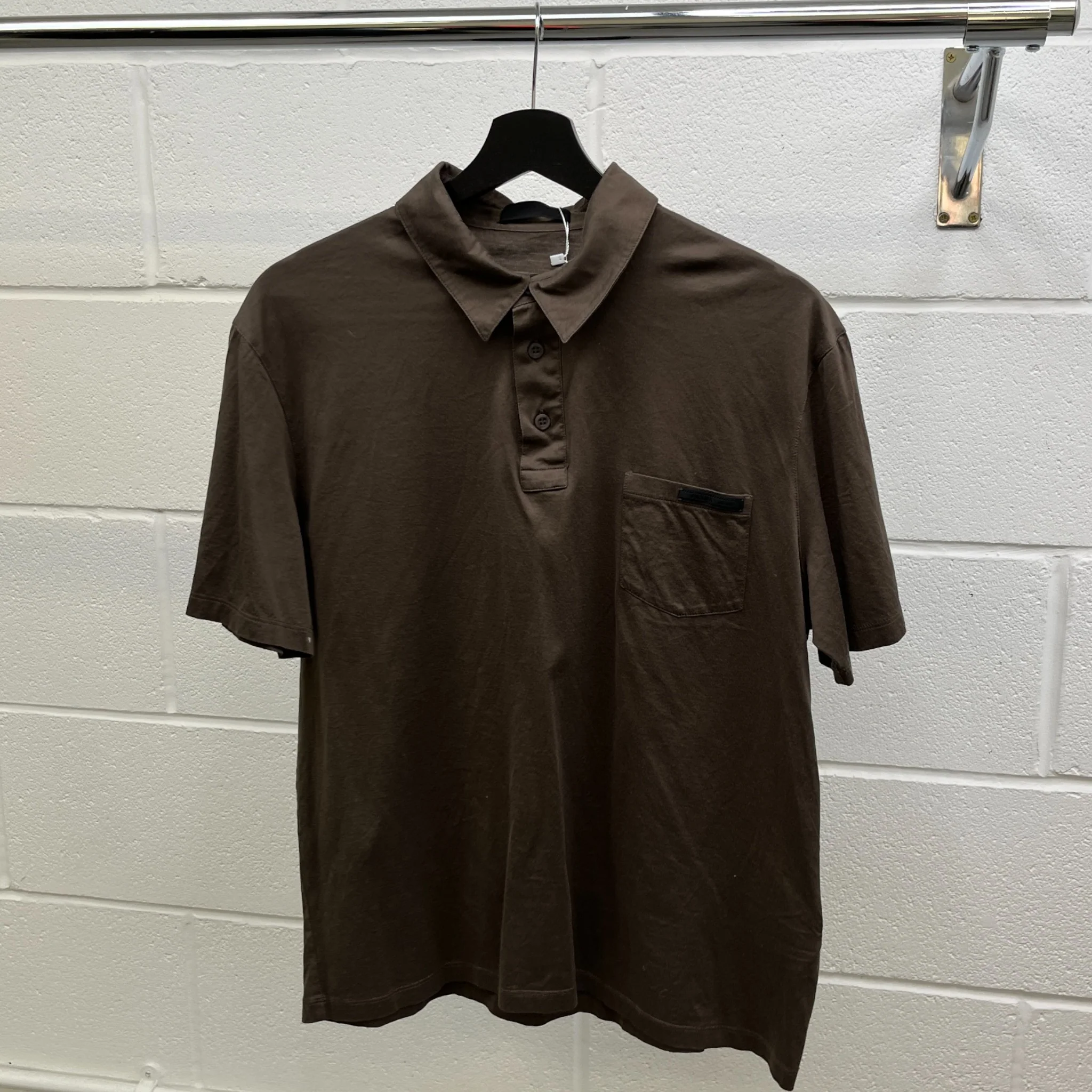 Men's Tab Pocket Logo Polo Shirt Brown Size L - Image 8