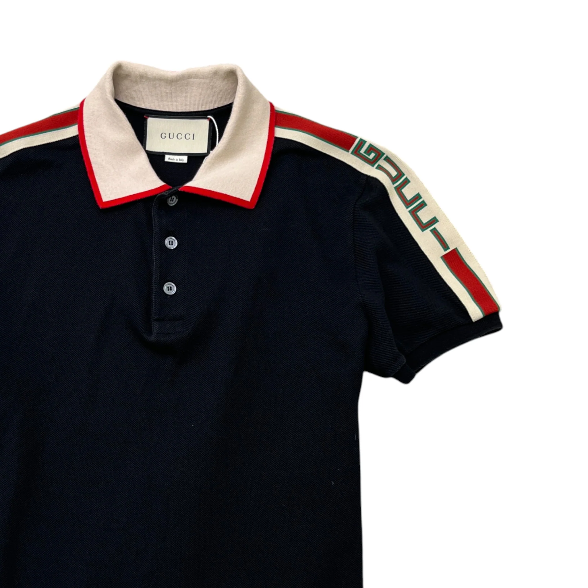 Men's Tape Logo Polo Shirt Black Size M - Image 3
