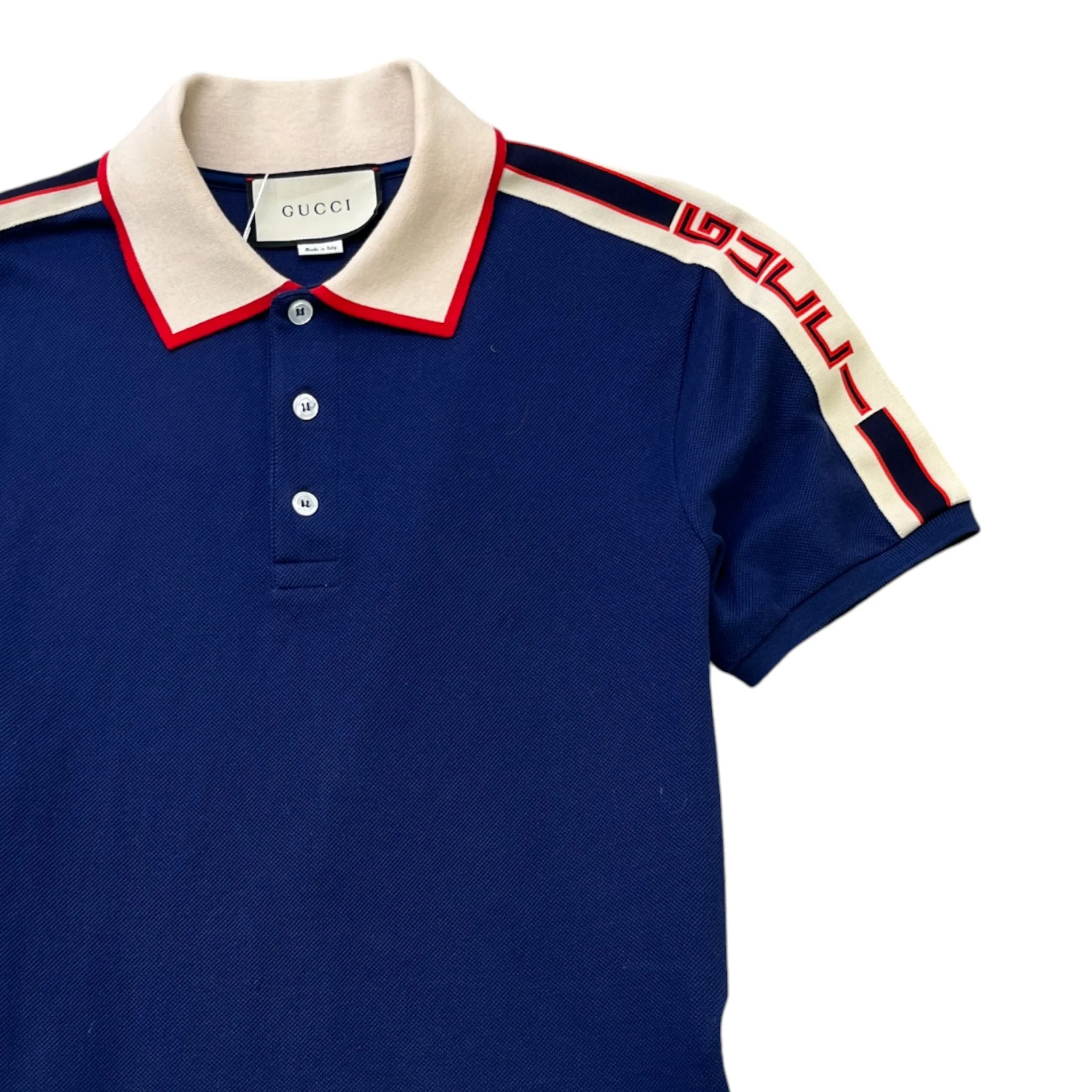 Men's Tape Logo Polo Shirt Blue Size M - Image 3