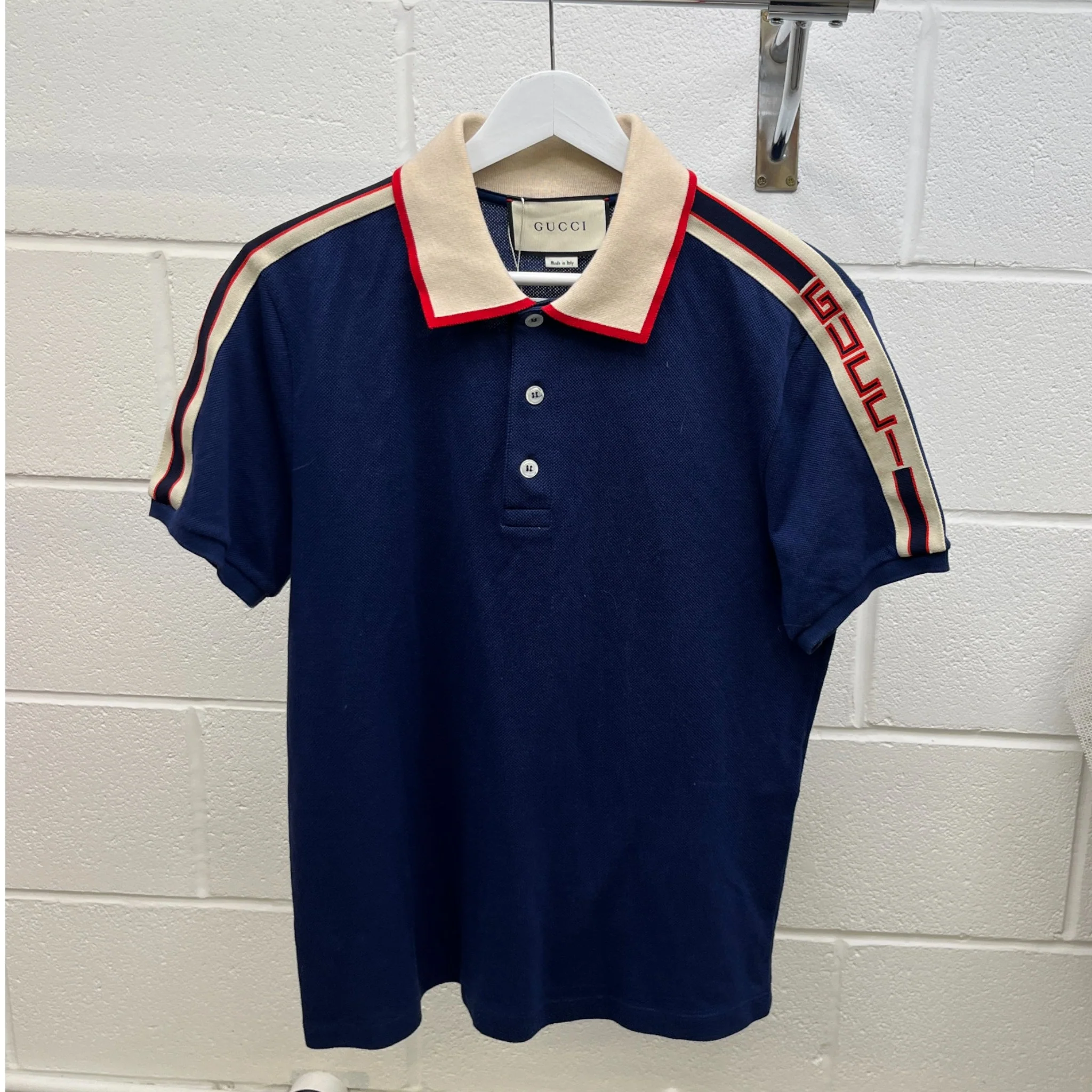 Men's Tape Logo Polo Shirt Blue Size M - Image 8