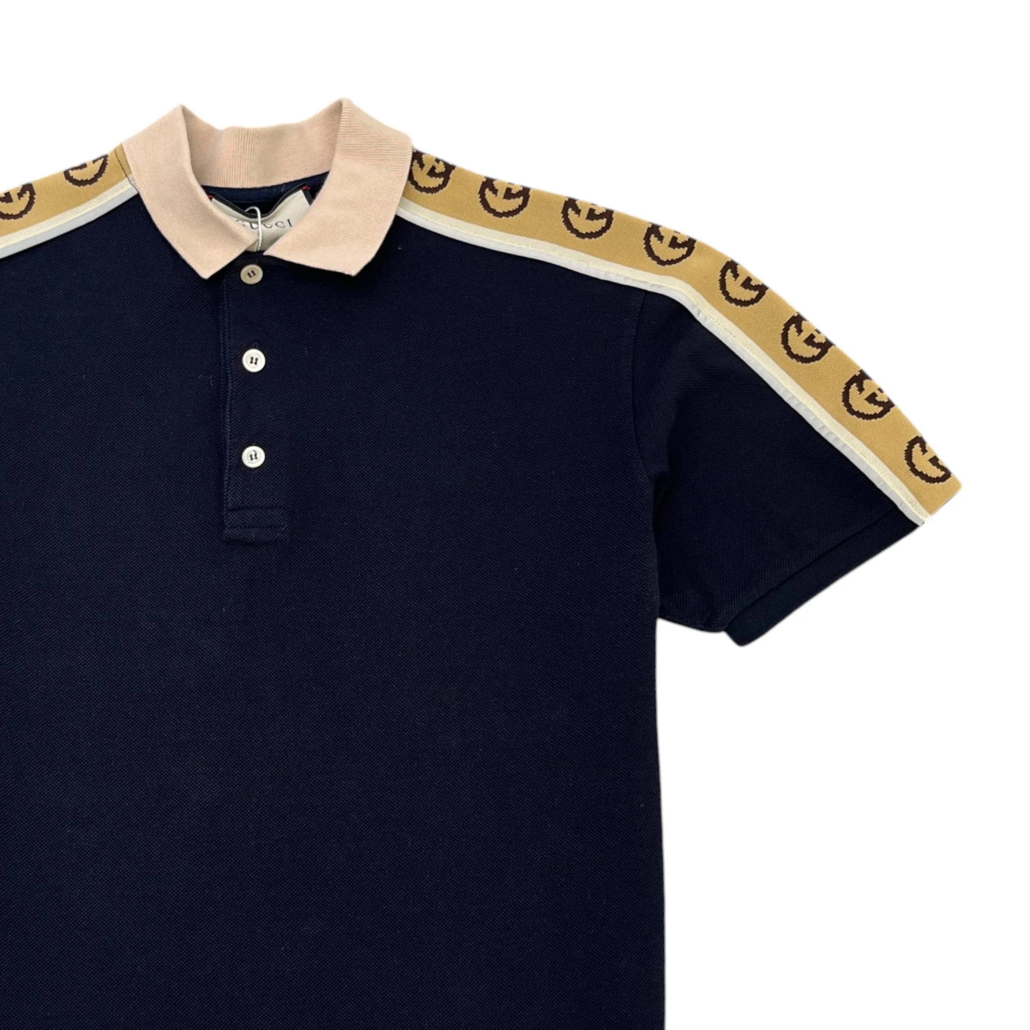 Men's Tape Logo Polo Shirt Navy Size M - Image 3
