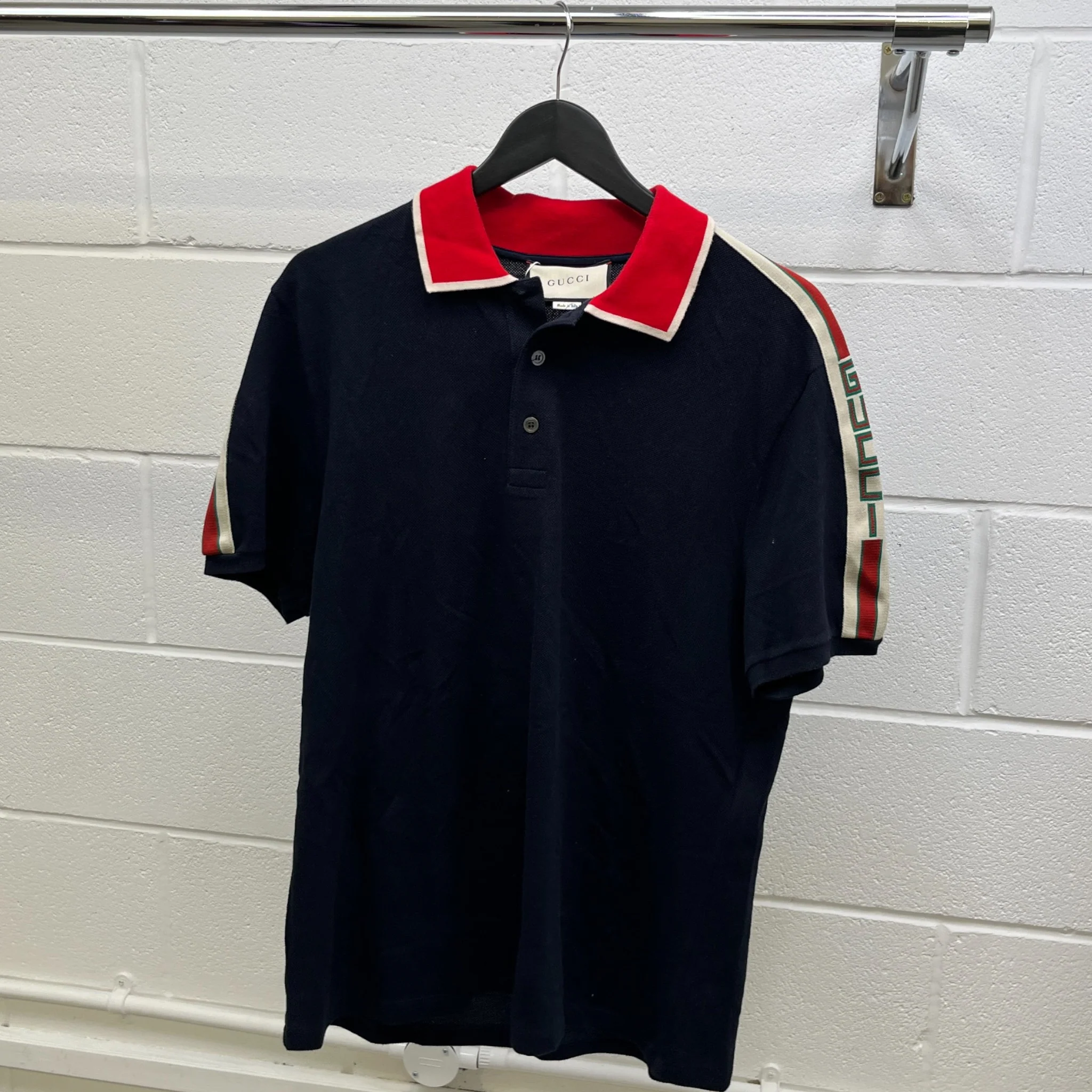 Men's Tape Logo Polo Shirt Navy Size XXL - Image 8