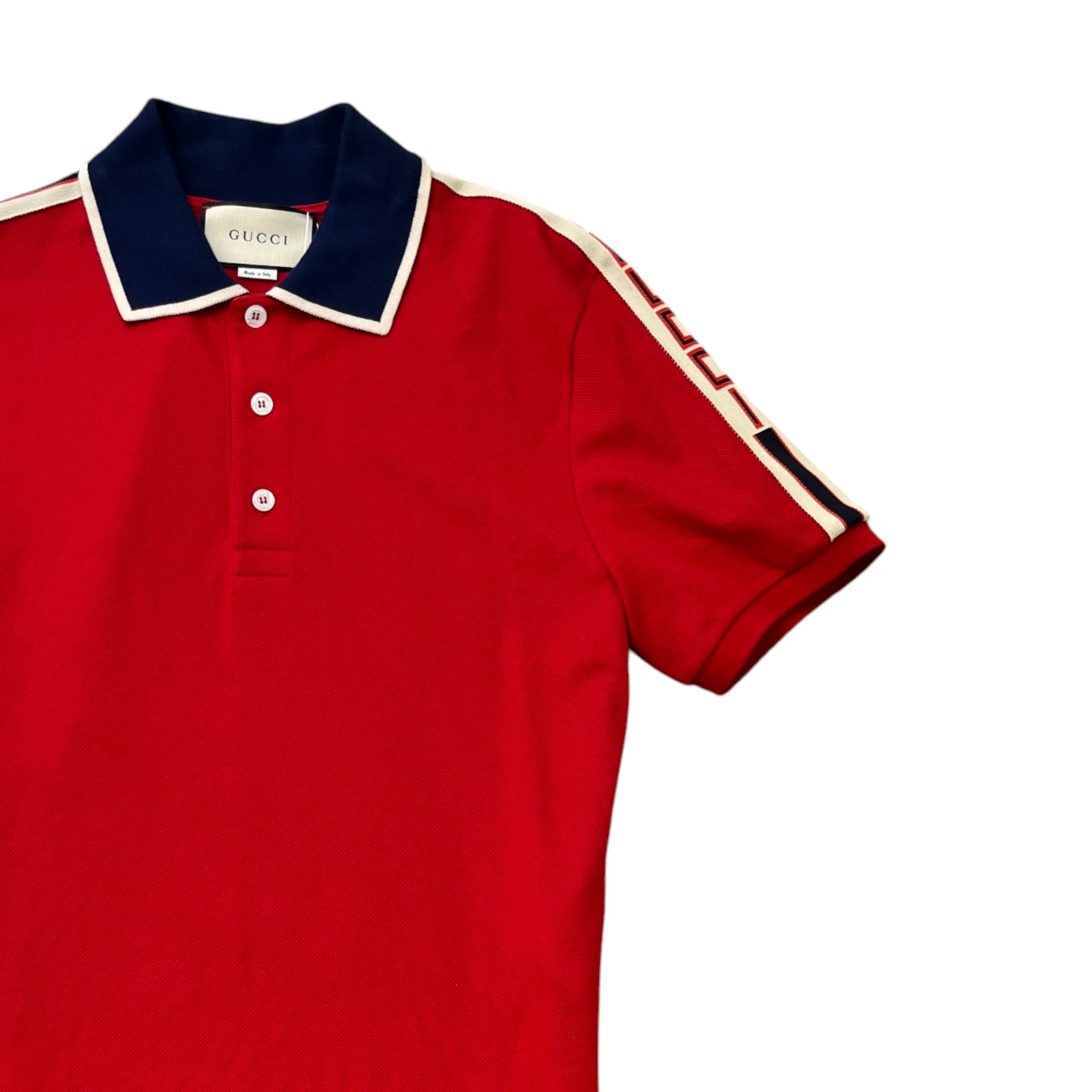 Men's Tape Logo Polo Shirt Red Size M - Image 3