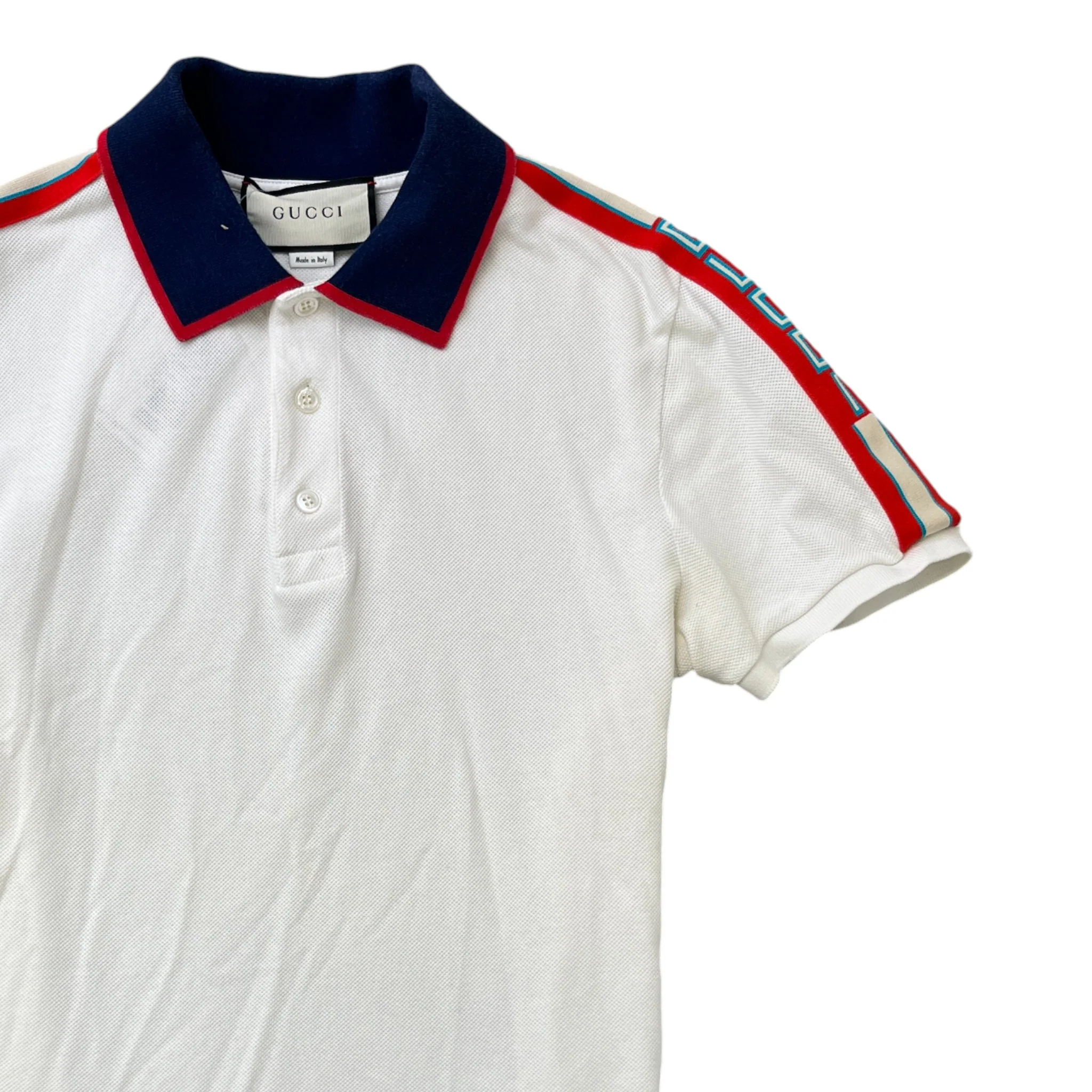 Men's Tape Logo Polo Shirt White Size M - Image 3