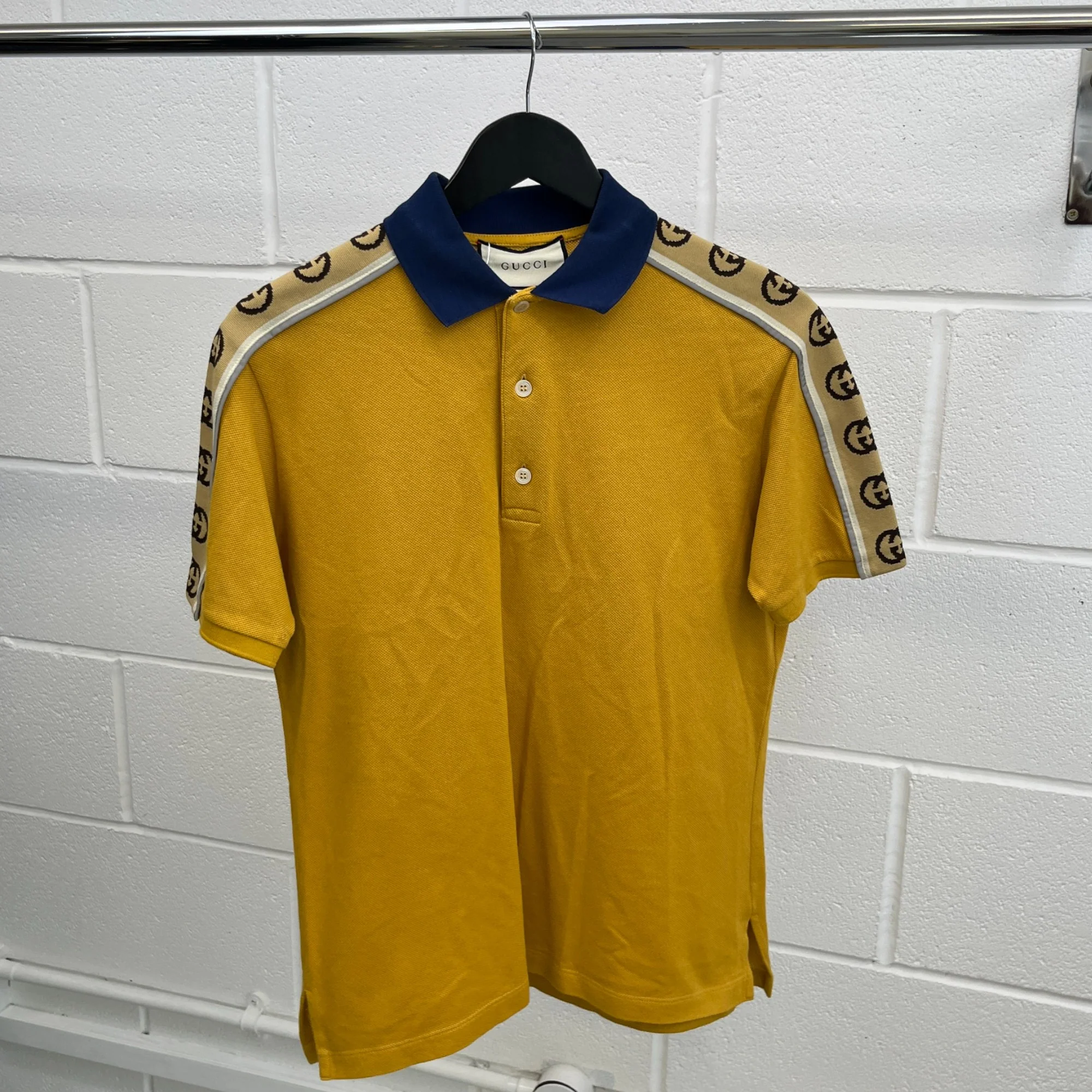 Men's Tape Logo Polo Shirt Yellow Size XS - Image 8