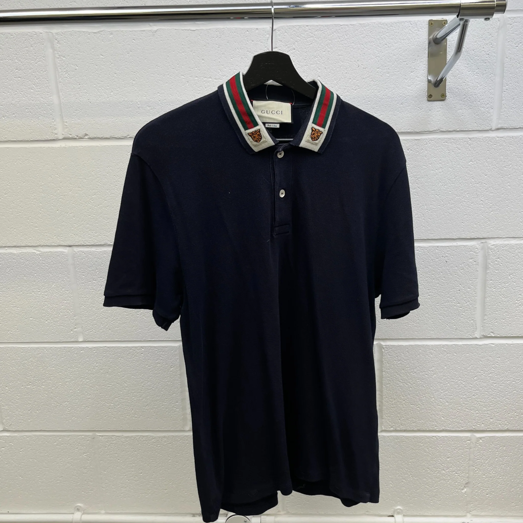 Men's Tiger Web Collar Polo Shirt Navy Size XL - Image 8