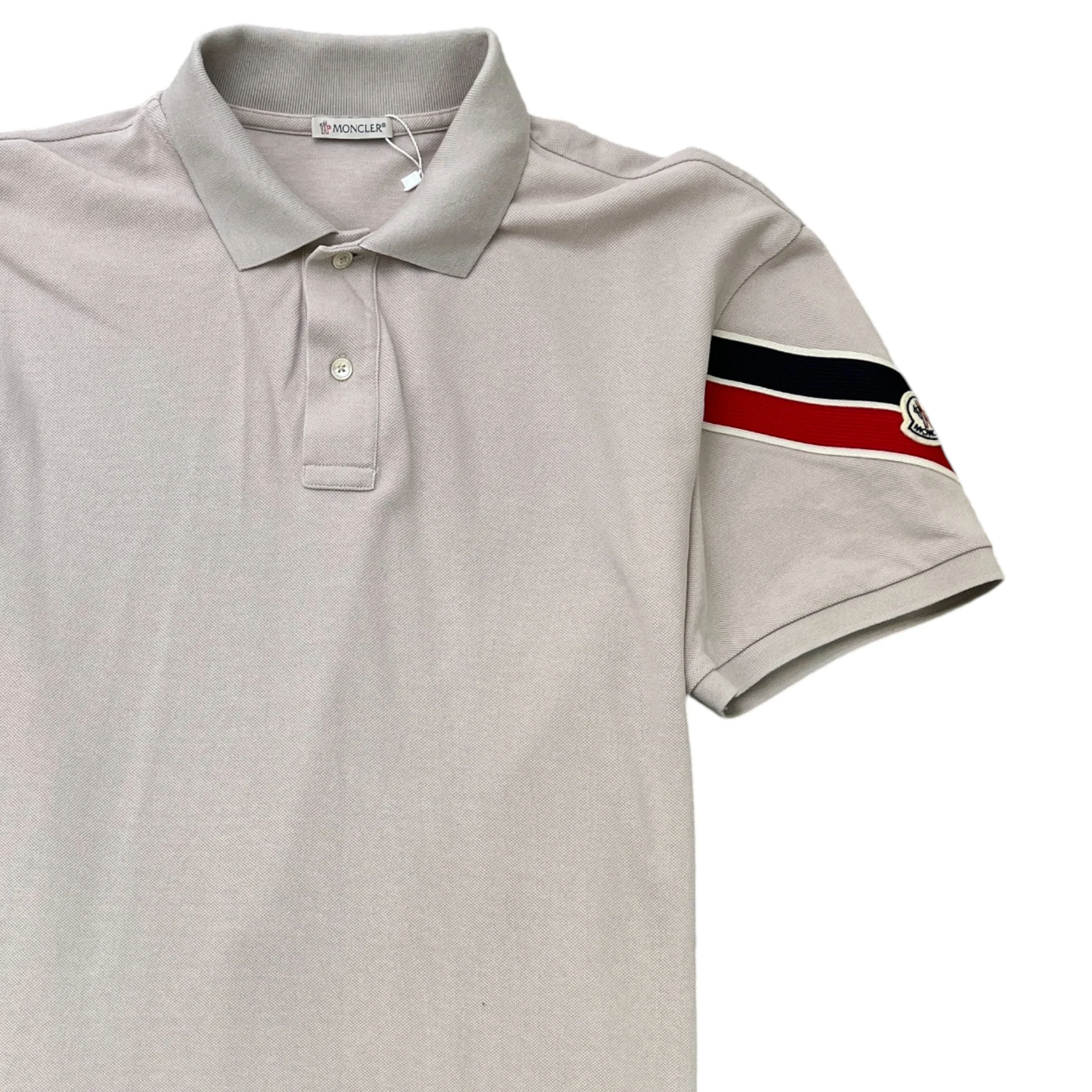 Men's Tricolour Logo Patch Polo Shirt Grey Size L - Image 3
