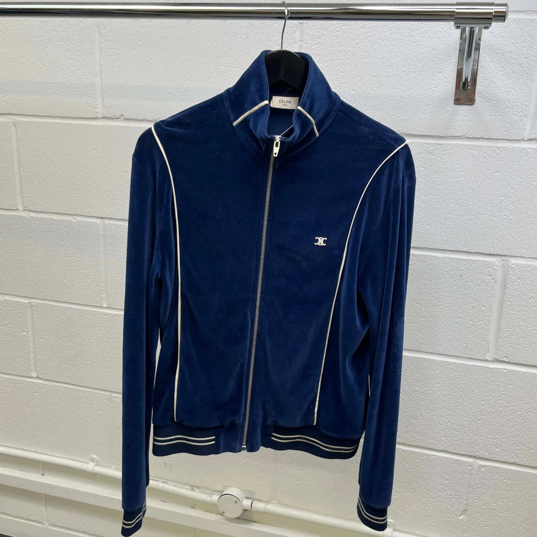 Men's Triomphe Velvet Jersey Track Jacket Navy Size XS - Image 8