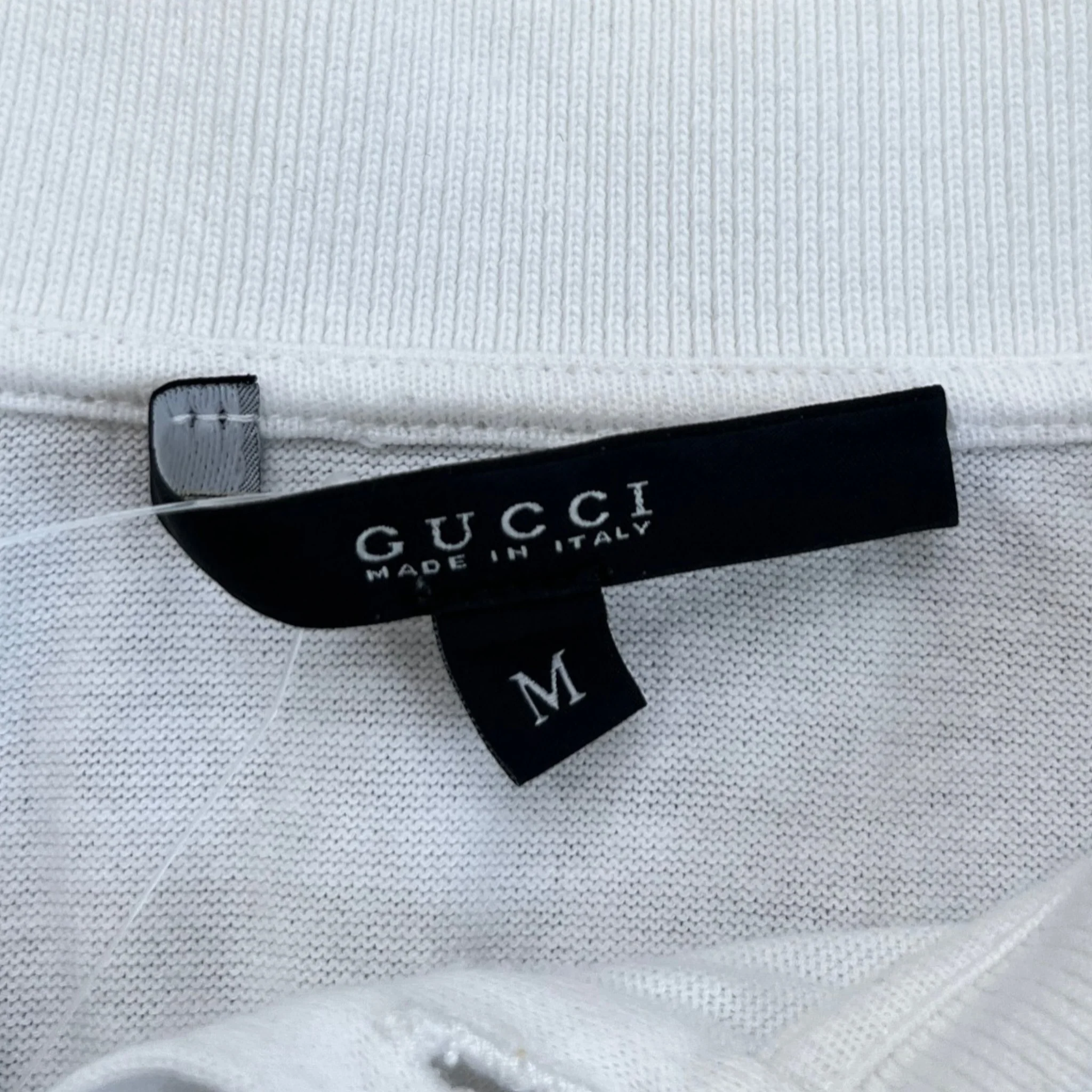 Men's Web Strip Polo Shirt White Size M - Image 7