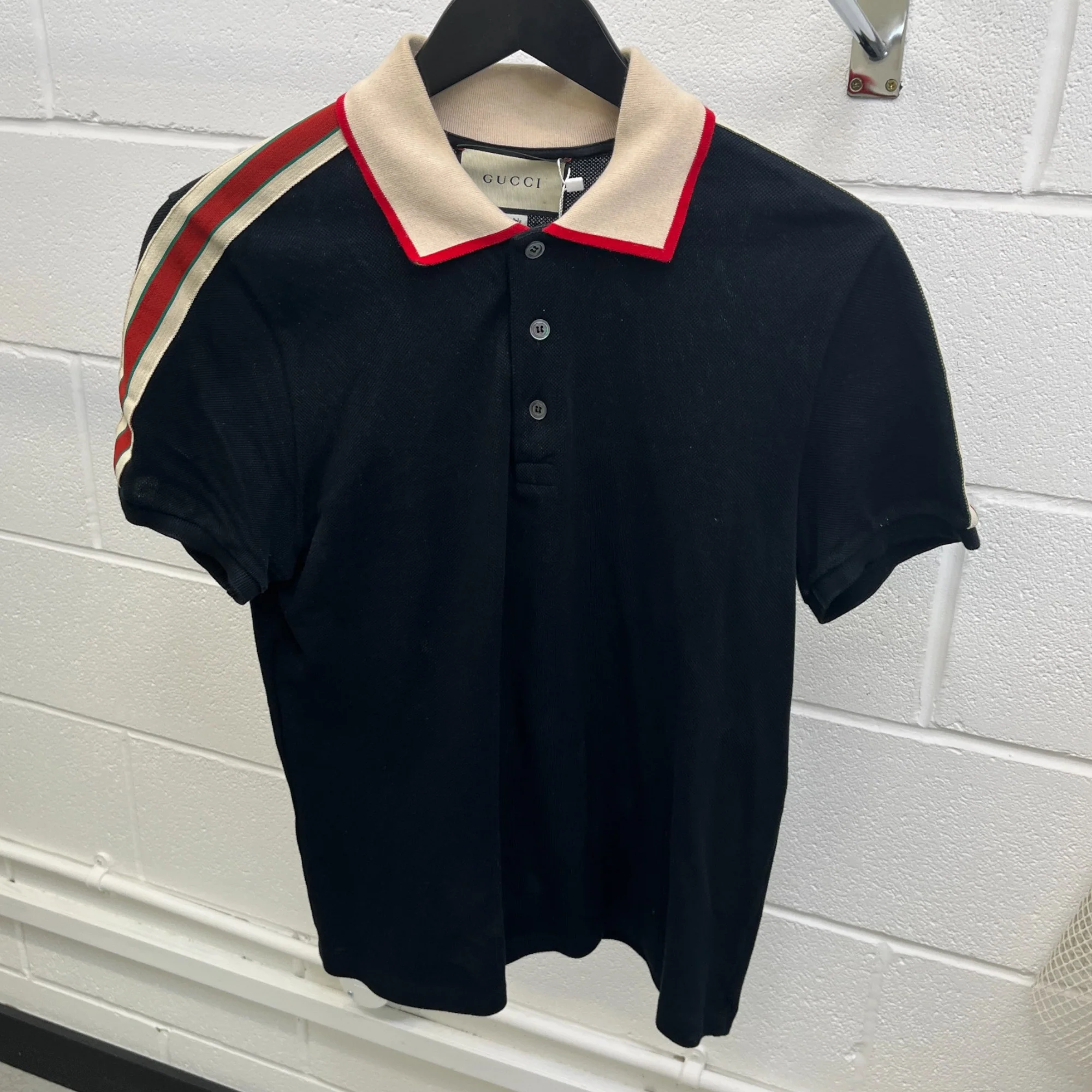 Men's Web Tape Logo Polo Shirt Black Size M - Image 7