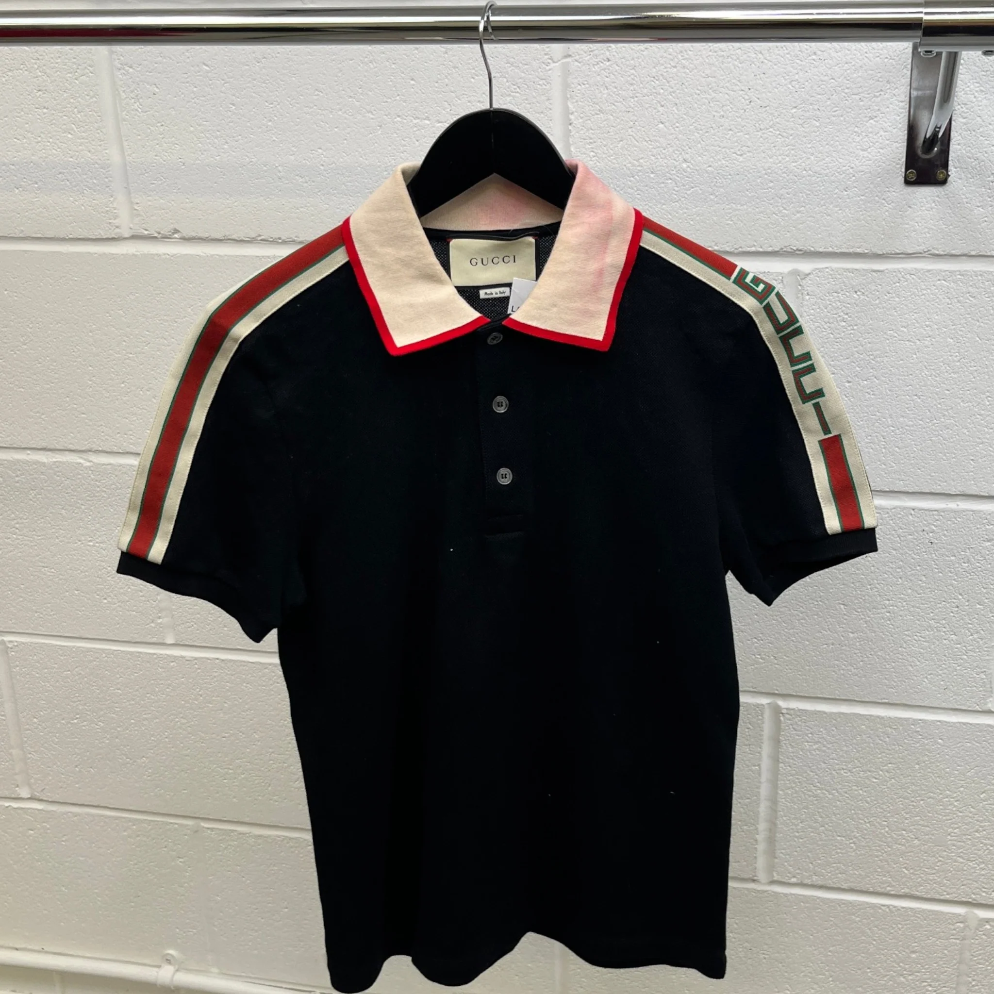 Men's Web Tape Logo Polo Shirt Black Size S - Image 8