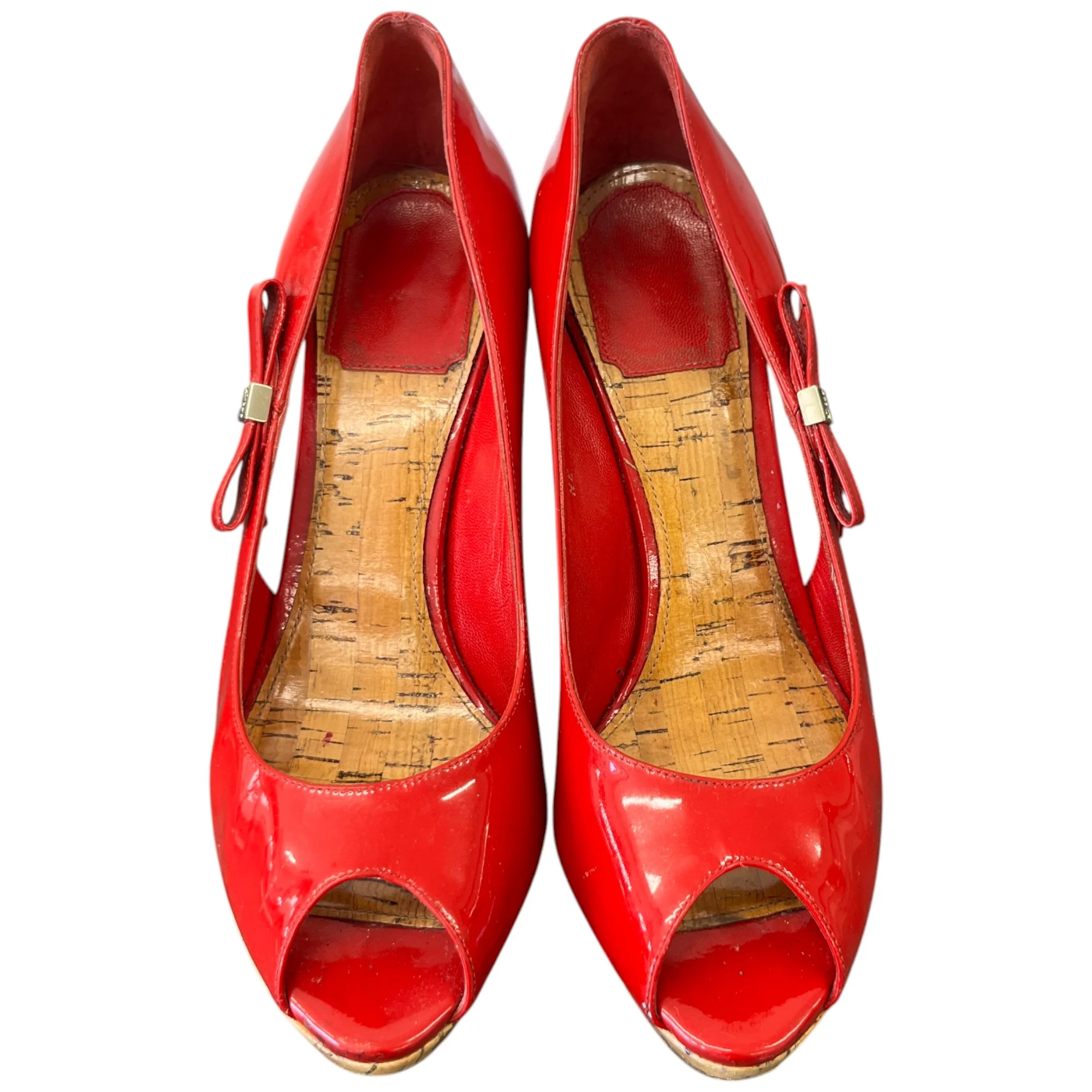 Women's Bow Peep Toe Heels Red Size EU 37 / UK 4 - Image 6
