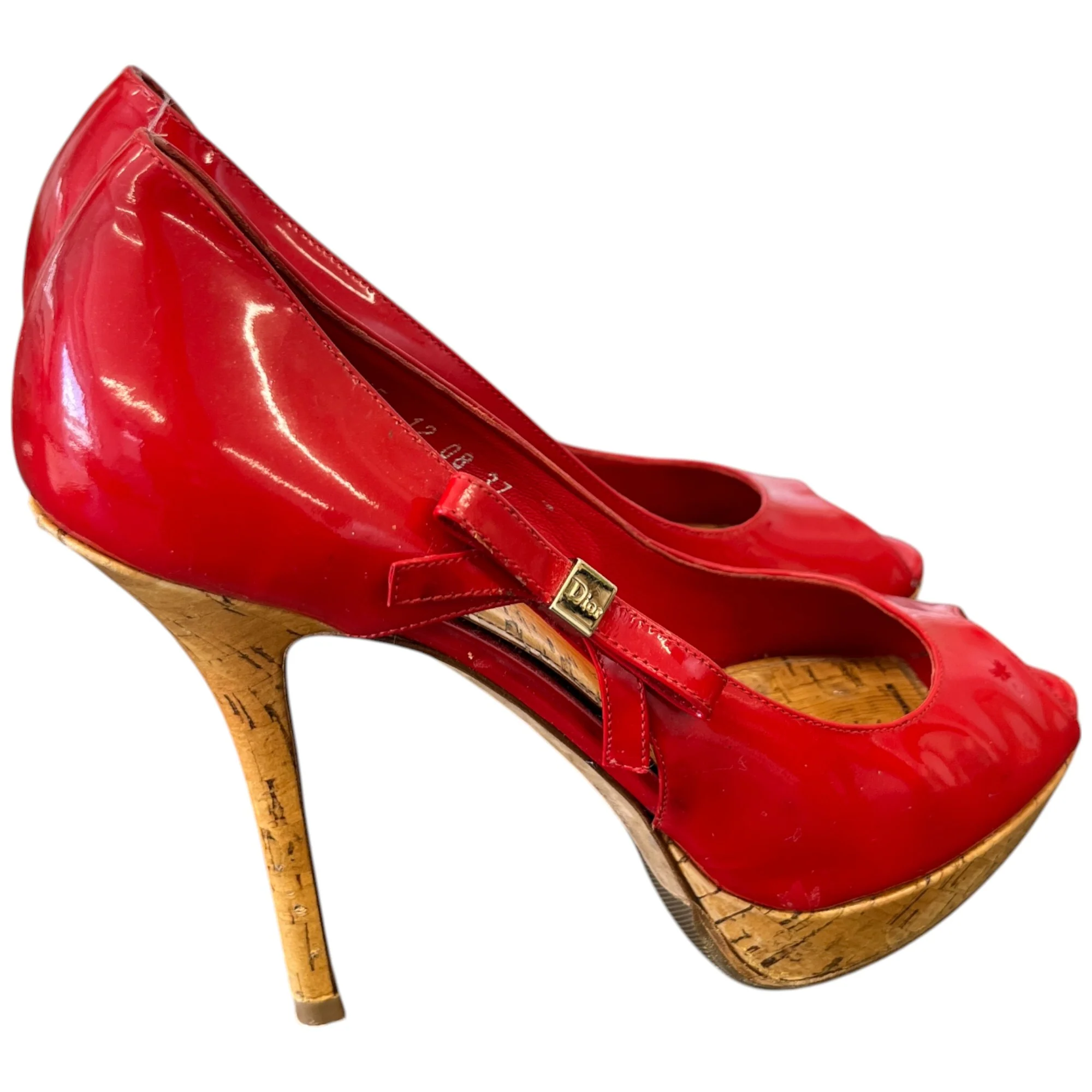 Women's Bow Peep Toe Heels Red Size EU 37 / UK 4 - Image 8