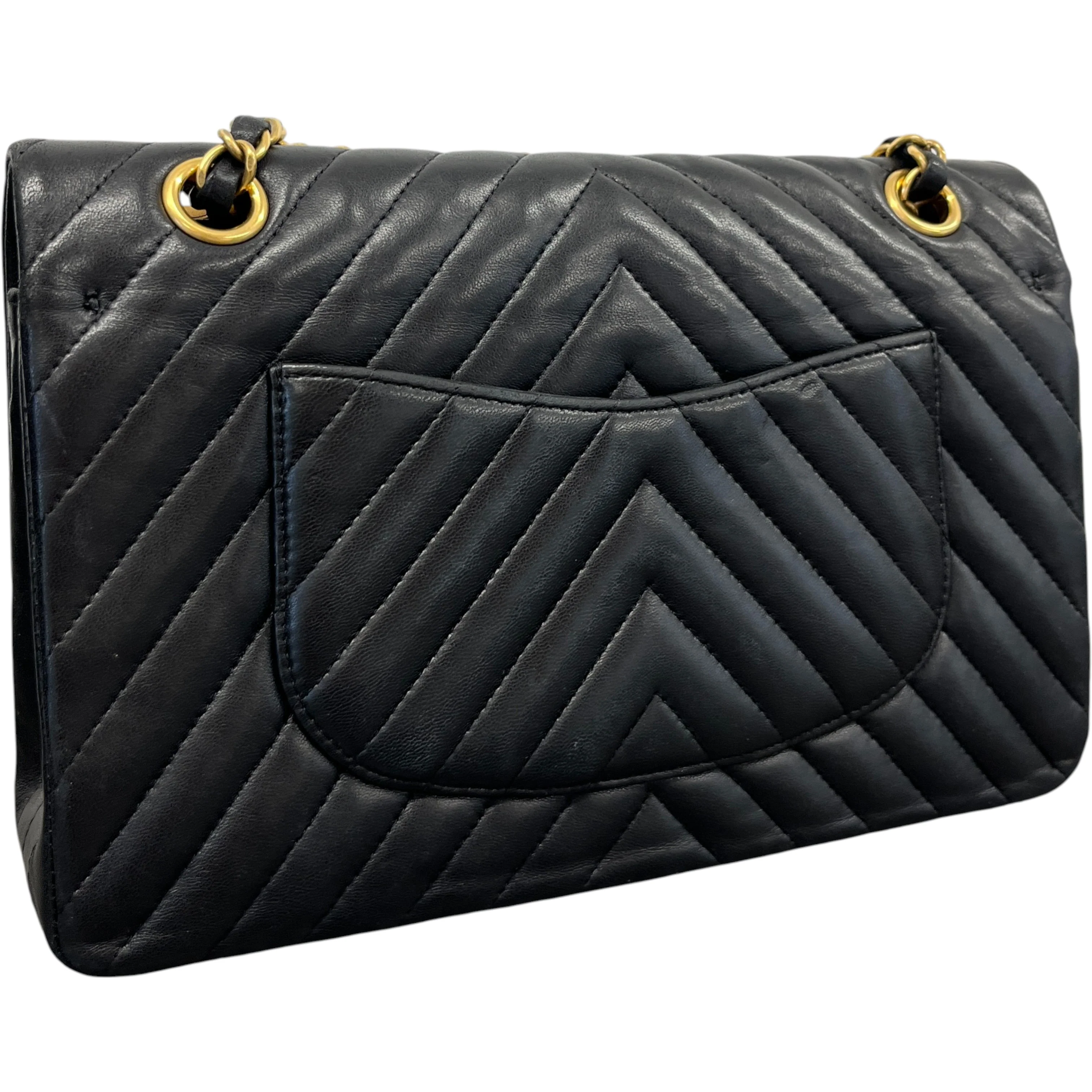 Women's Chevron Classic Flap Medium Lambskin Handbag Black - Image 8