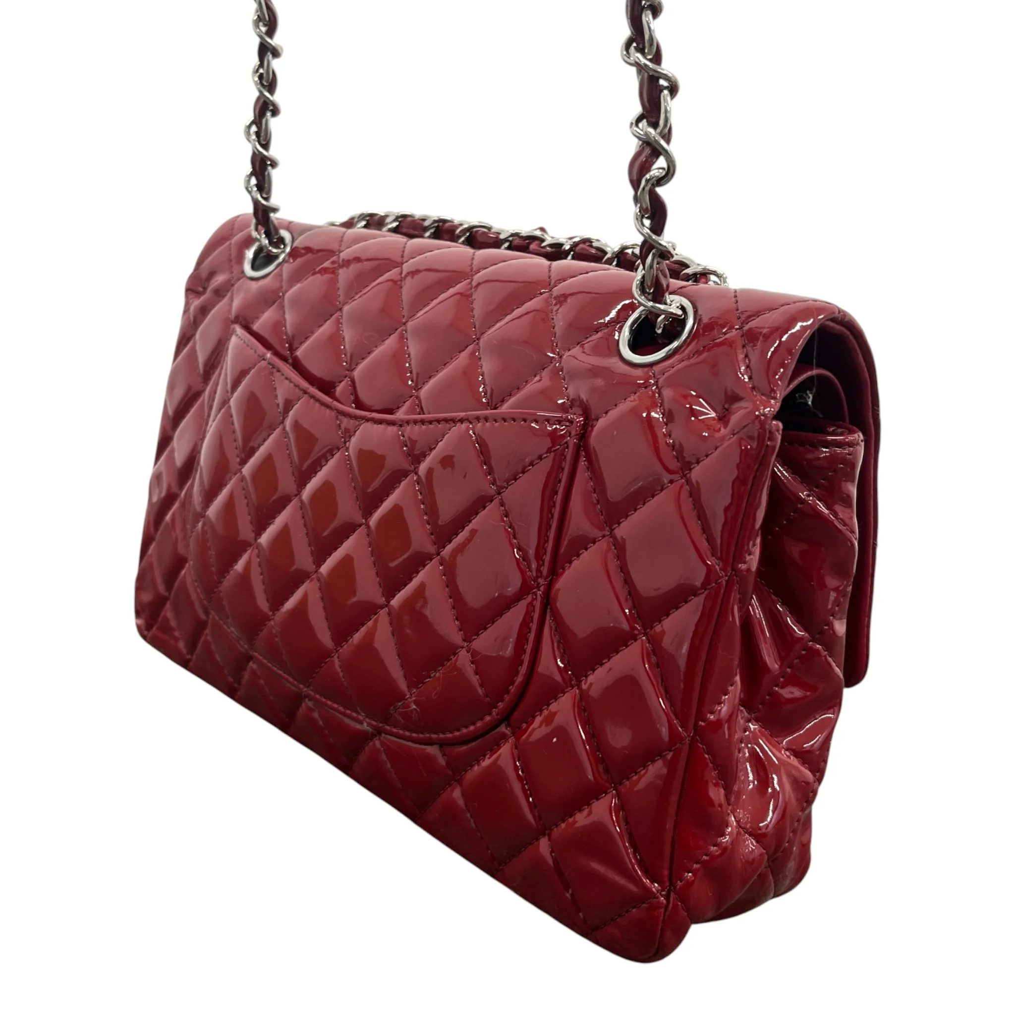 Women's Classic Double Flap Medium Patent Handbag Burgundy - Image 10