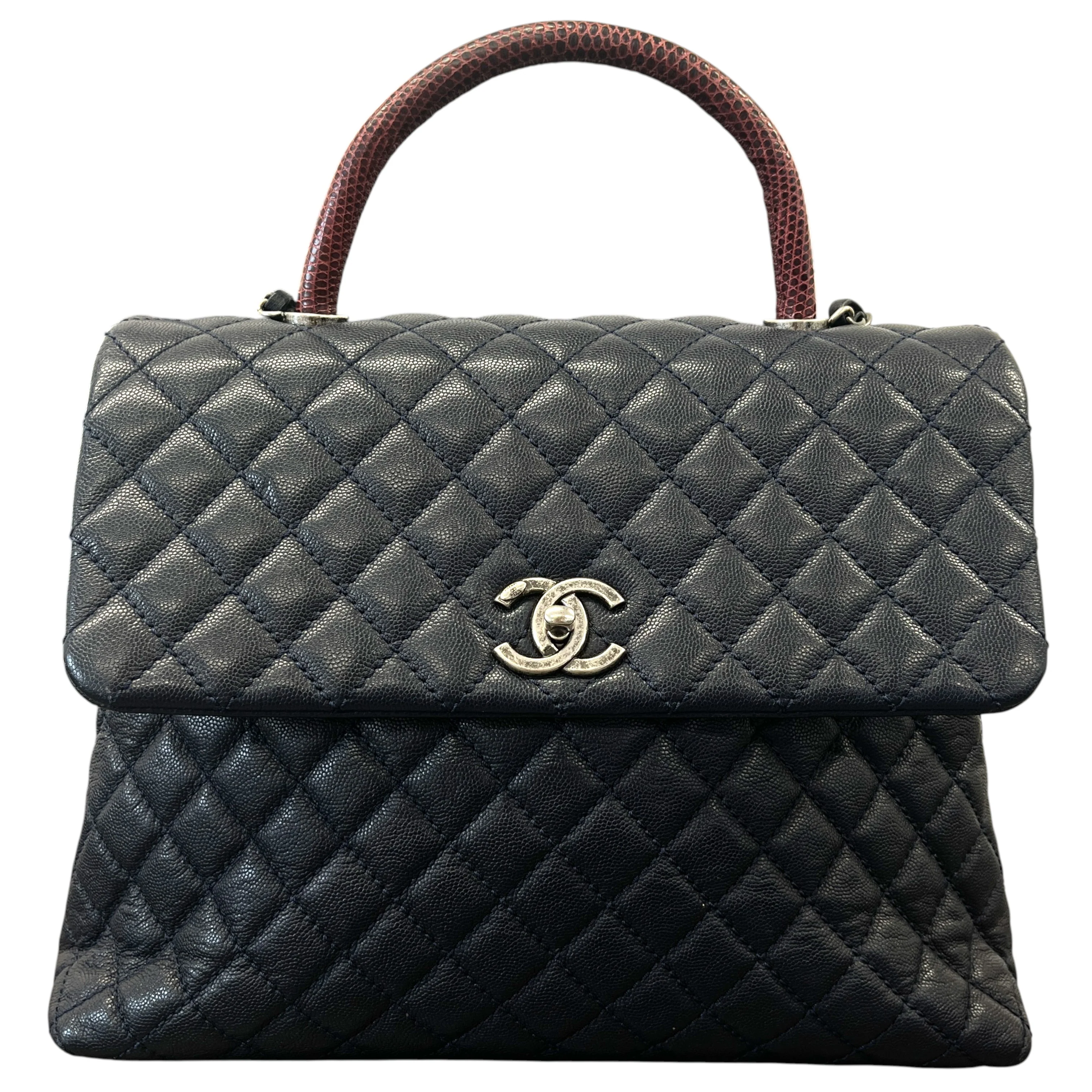 Women's Coco Mark Matelasse Caviar Lizard Top Handle Bag Black - Image 3