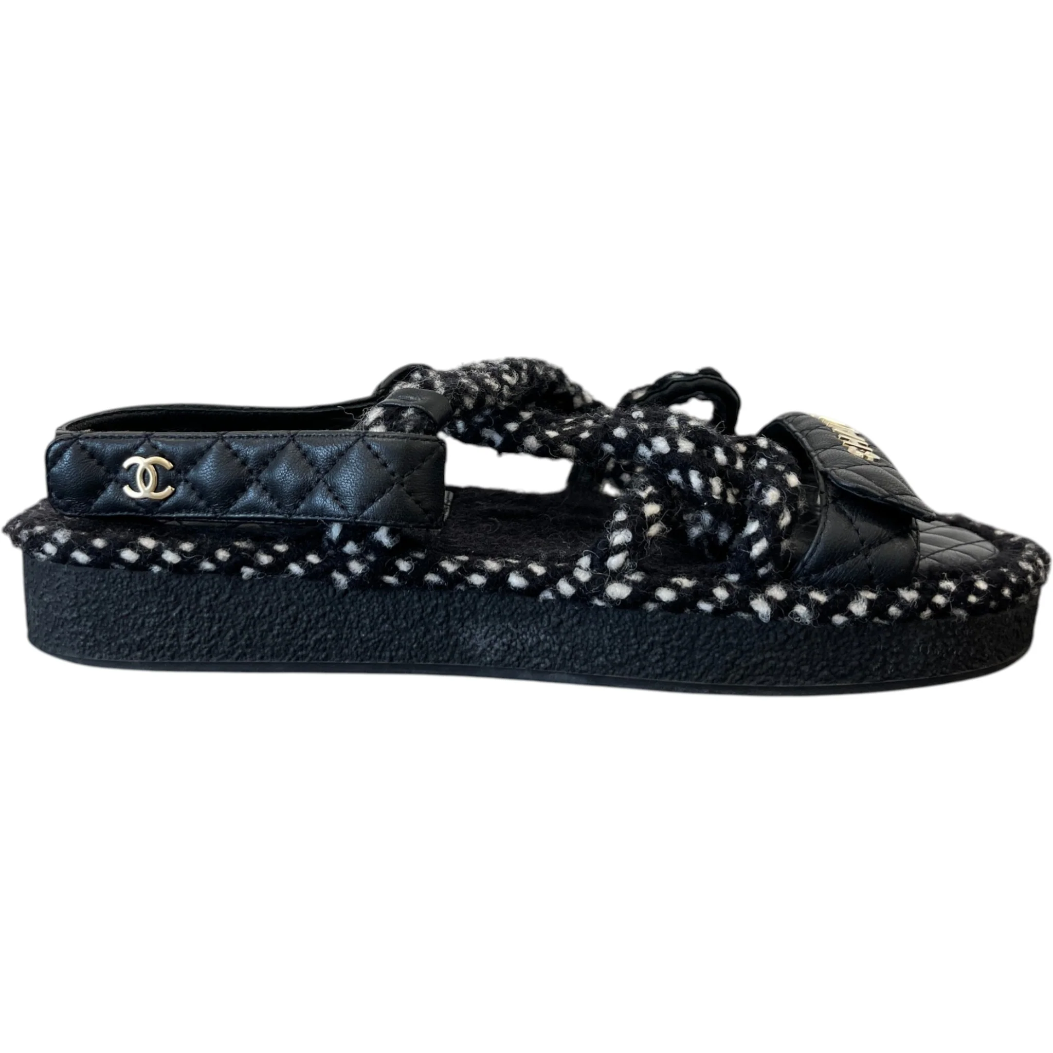 Women's Cord Tweed Sandals Black Size EU 41 / UK 8