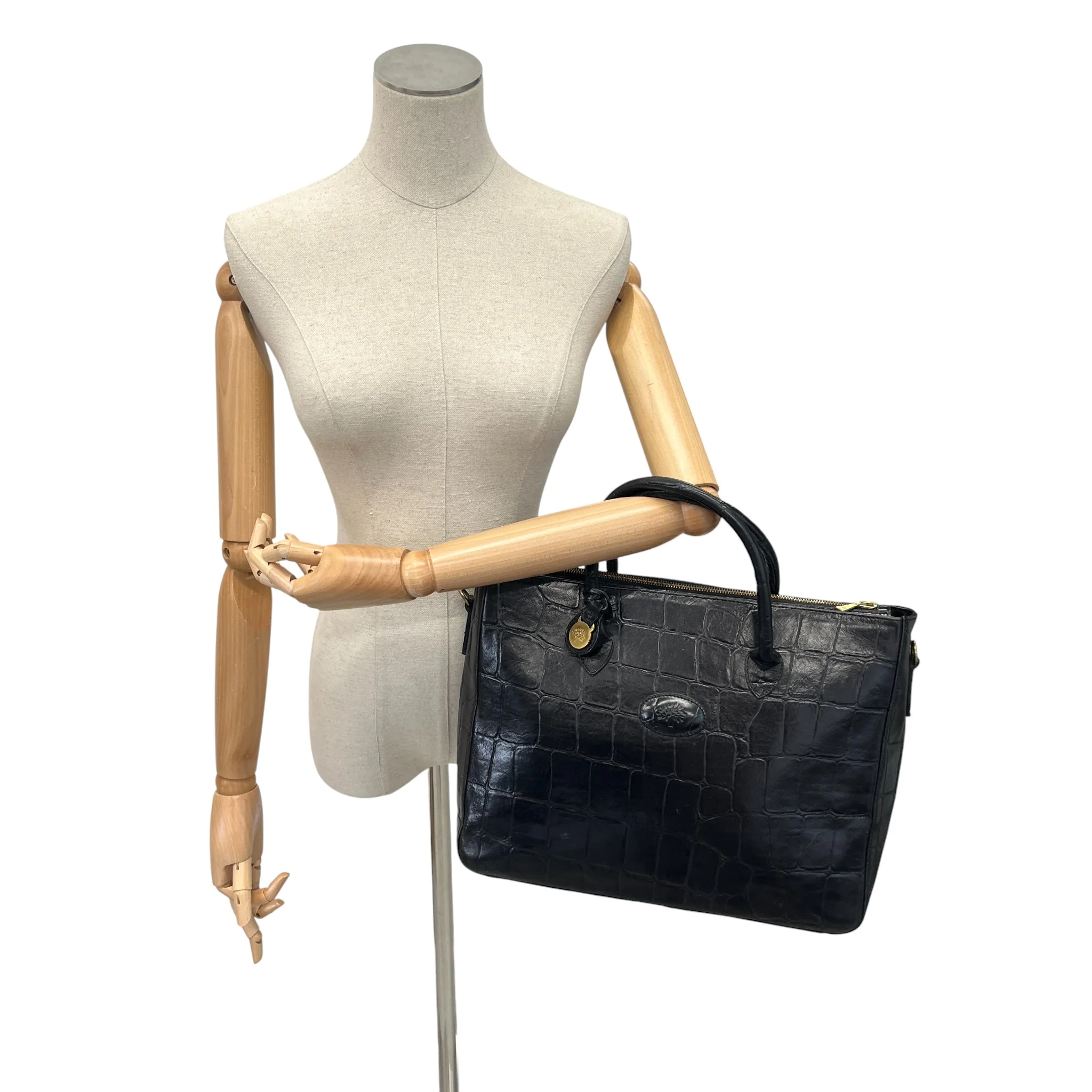 Women's Croc Embossed Handbag Black - Image 2